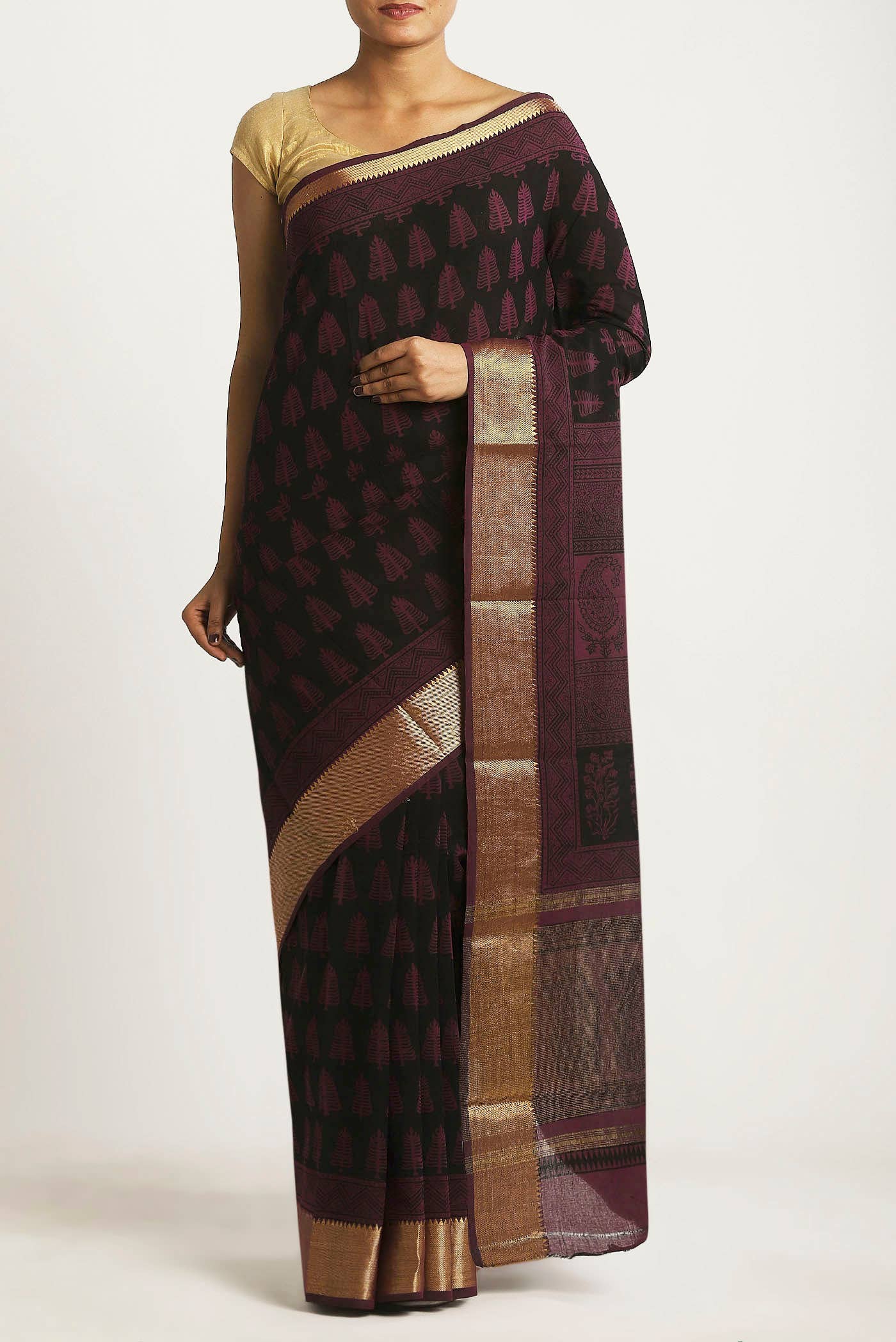 Black Mangalagiri Cotton Saree