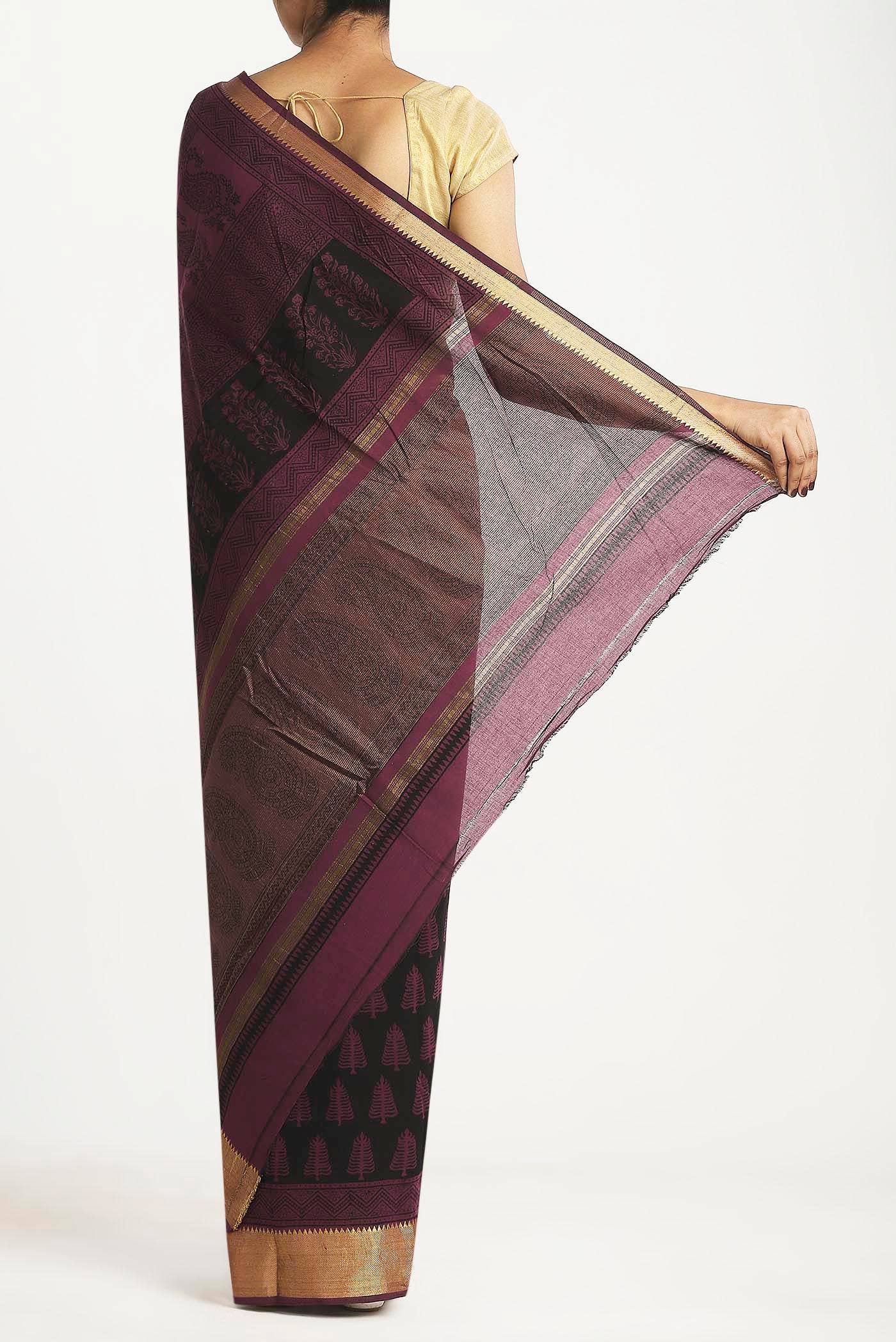 Black Mangalagiri Cotton Saree