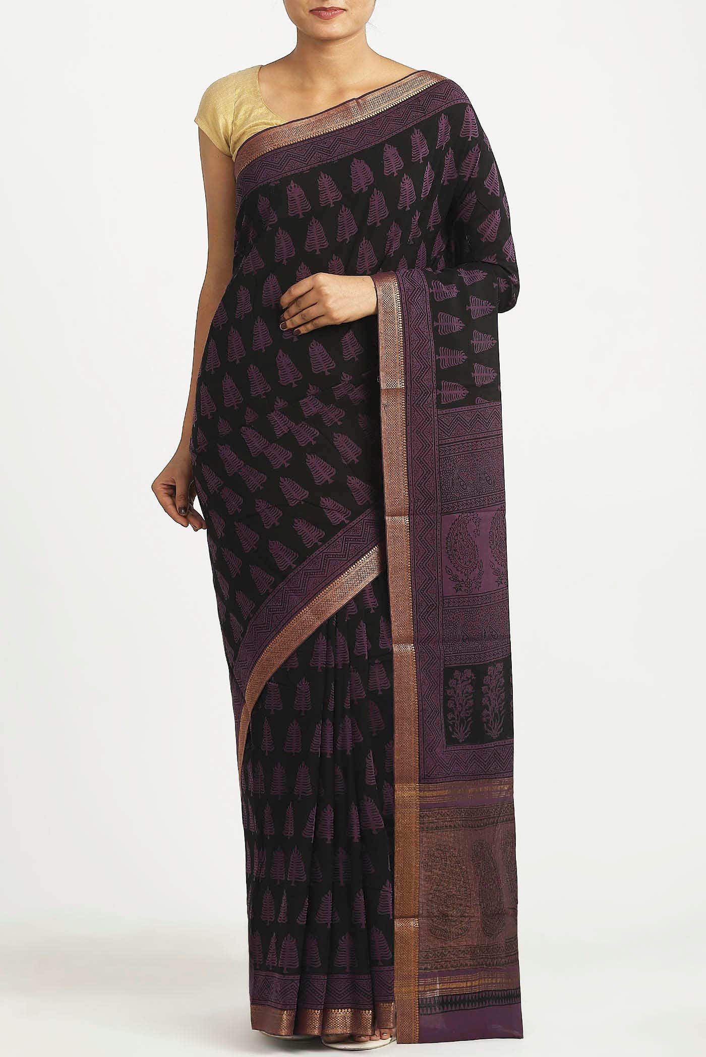 Black Mangalagiri Cotton Saree