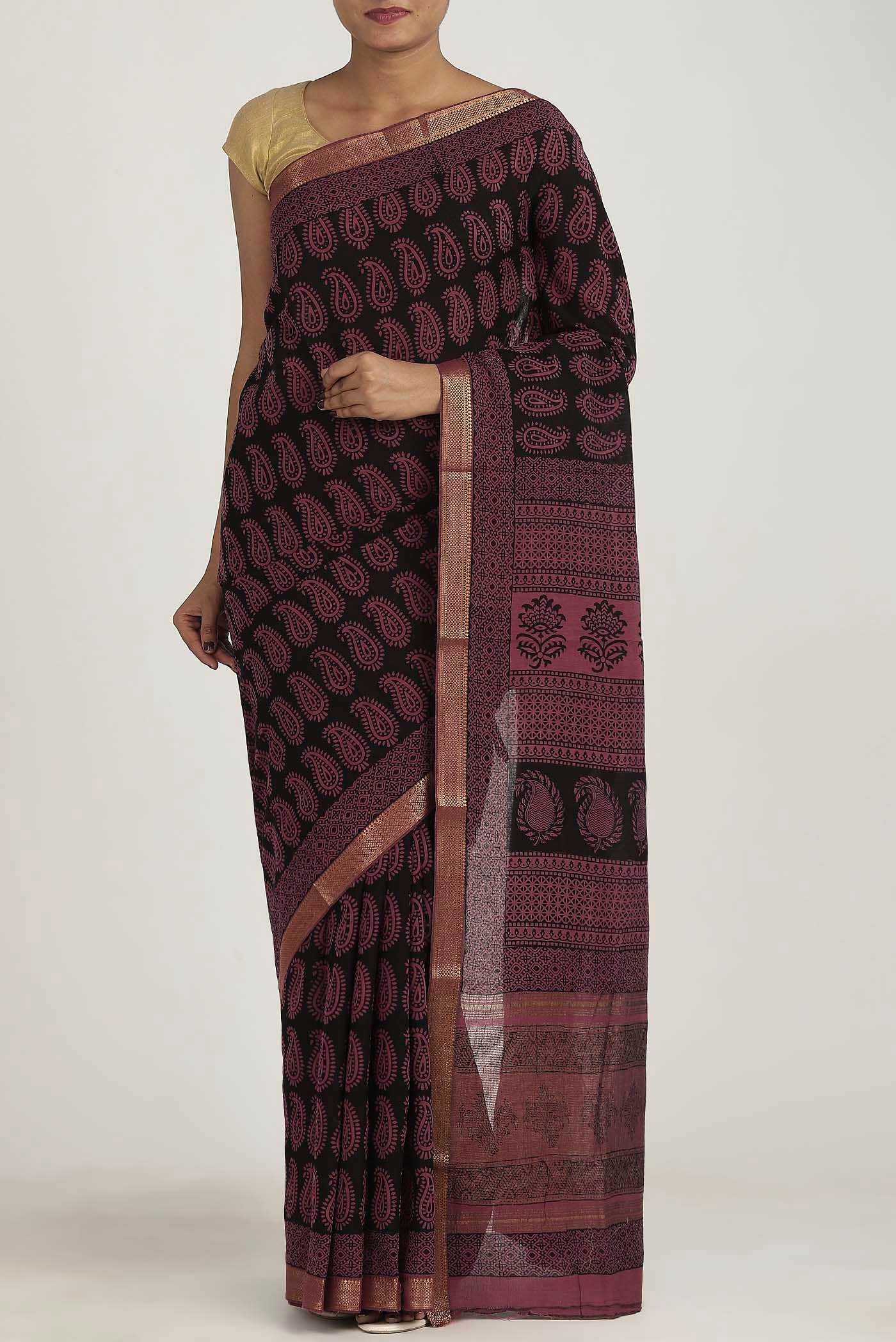 Black Mangalagiri Cotton Saree
