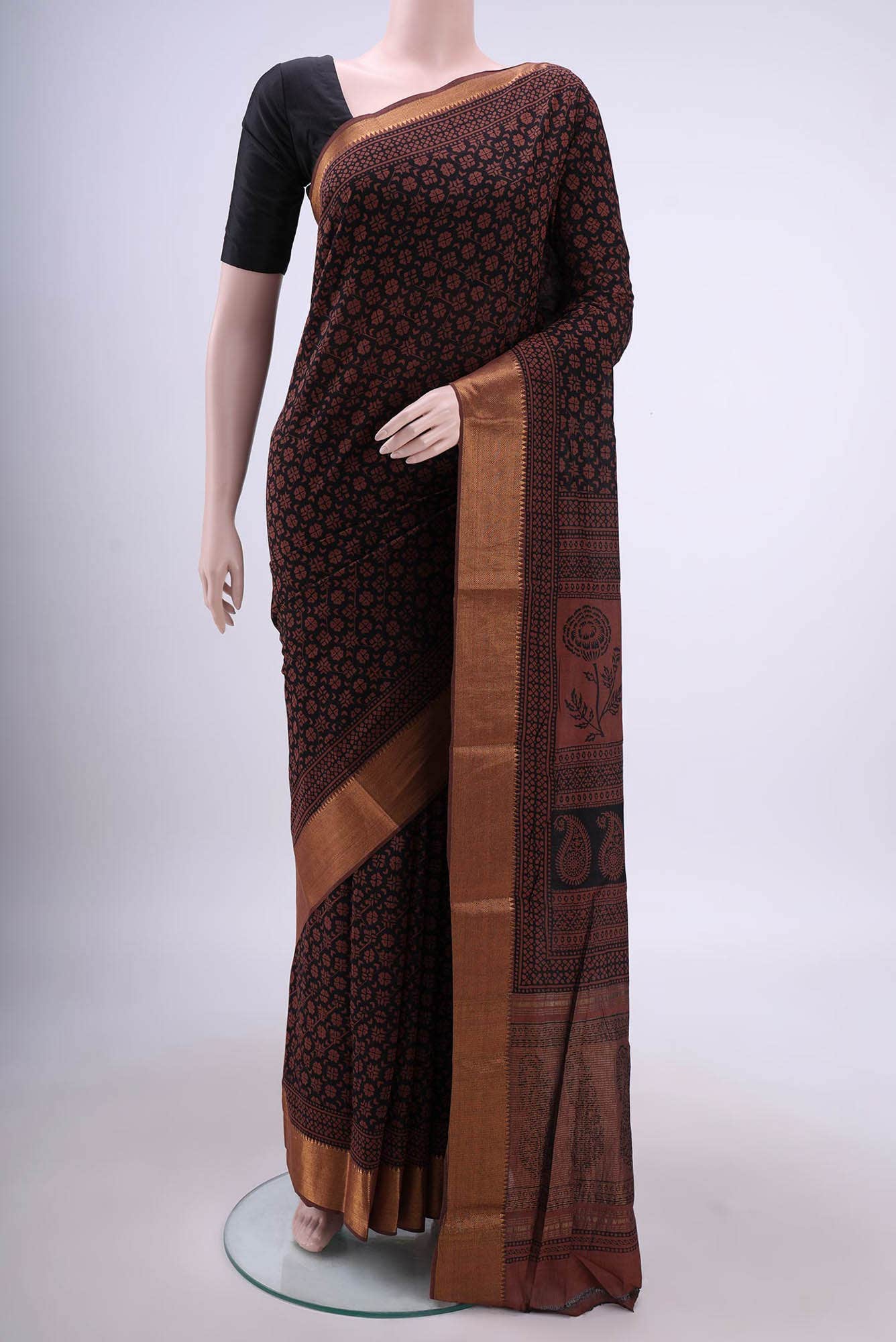 Black Mangalagiri Cotton Saree