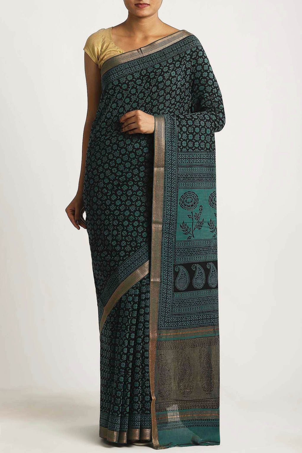 Black Mangalagiri Cotton Saree
