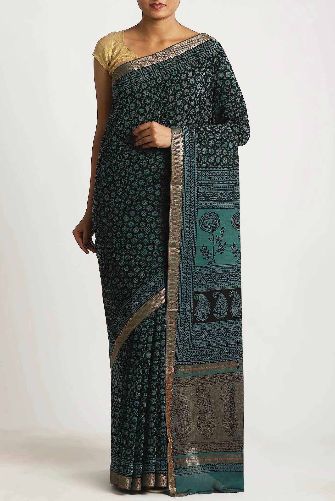Black Mangalagiri Cotton Saree