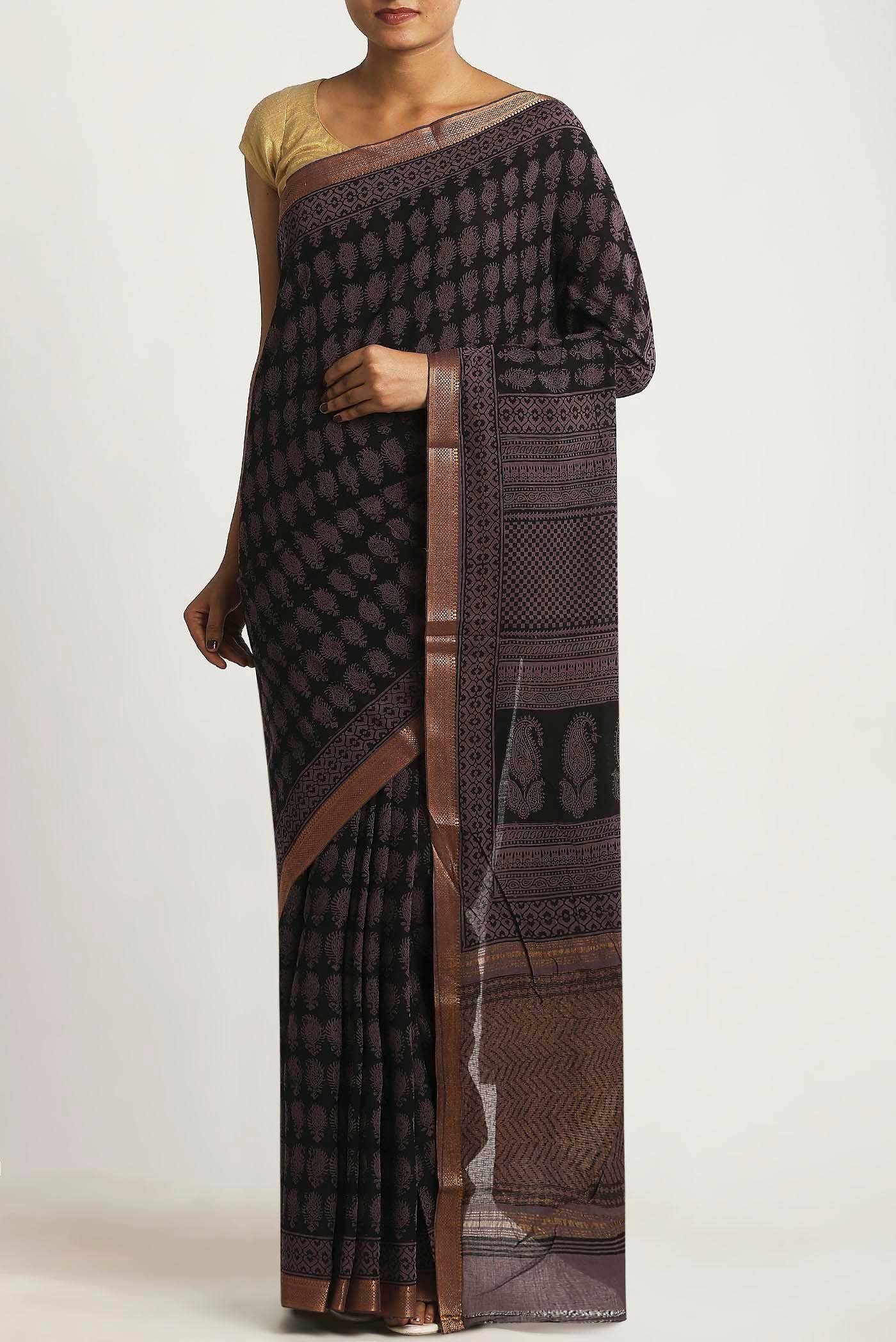 Black Mangalagiri Cotton Saree