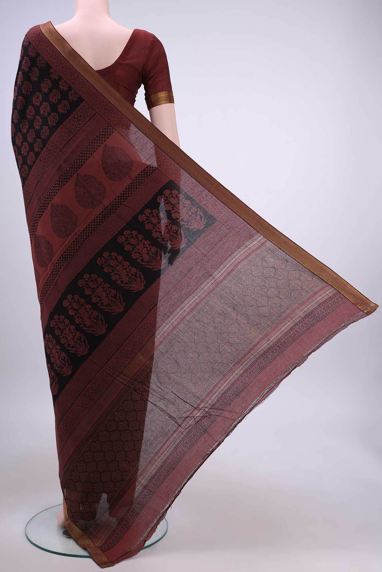 Black Mangalagiri Cotton Saree