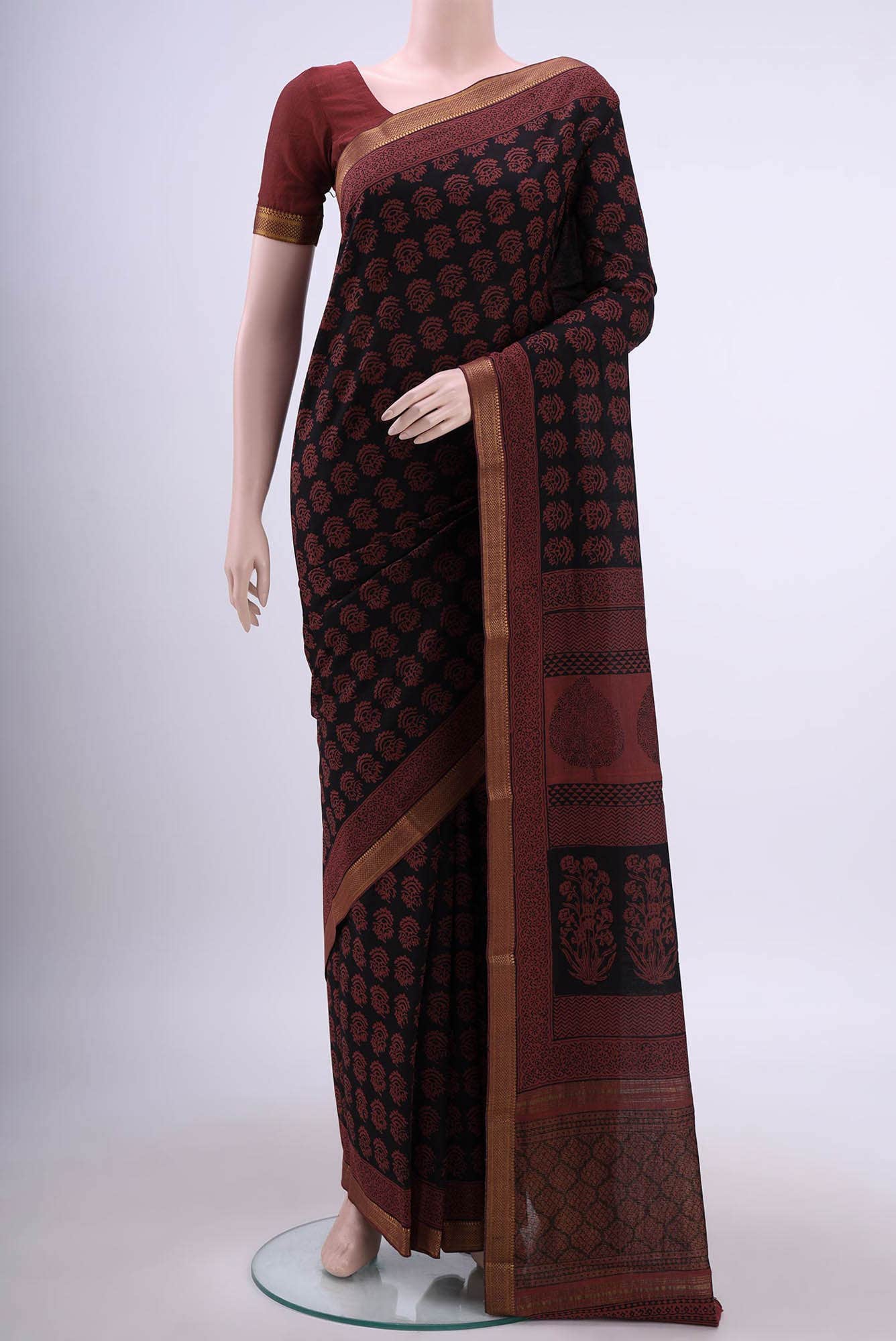 Black Mangalagiri Cotton Saree