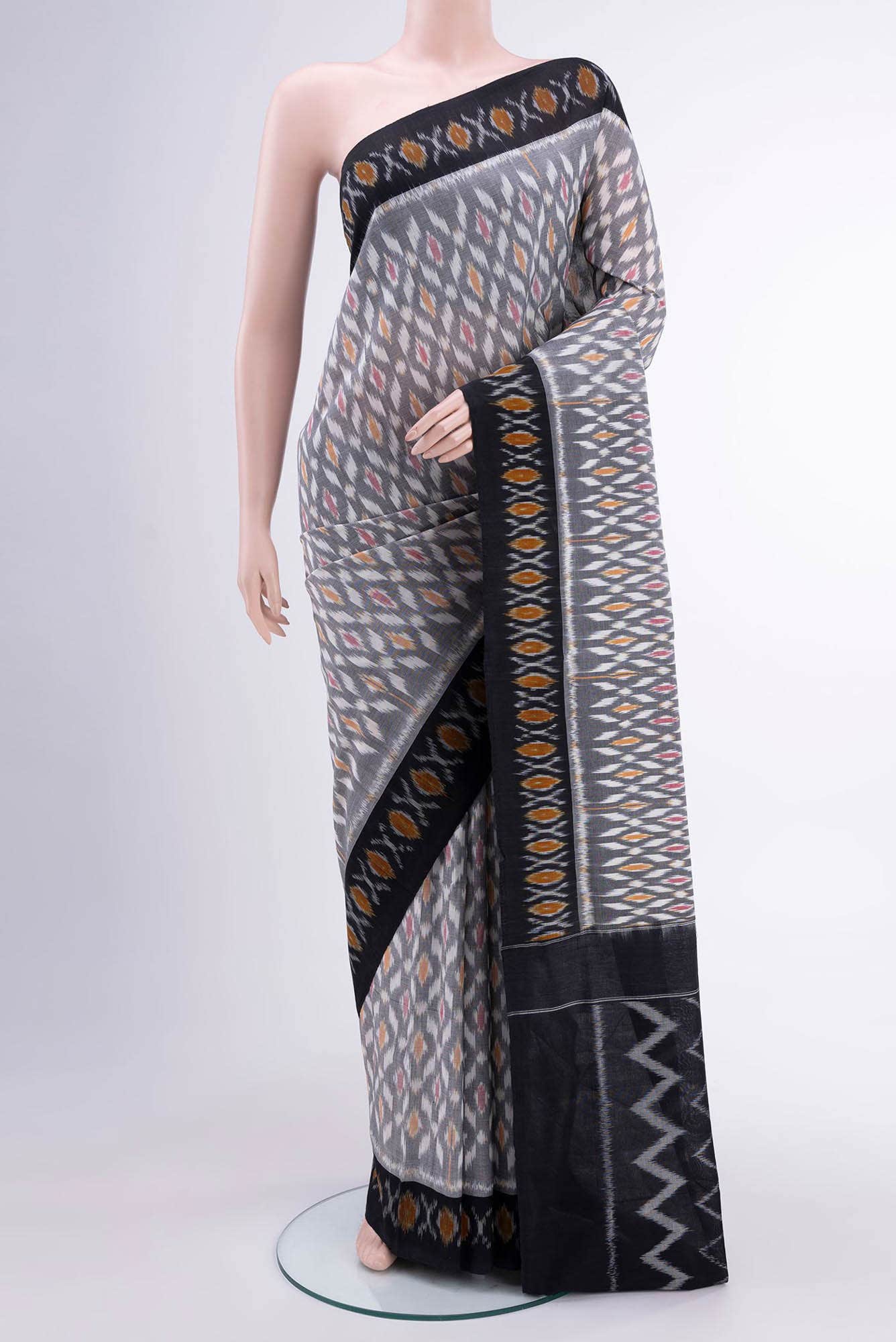 Davys Grey Pochampally Cotton Saree