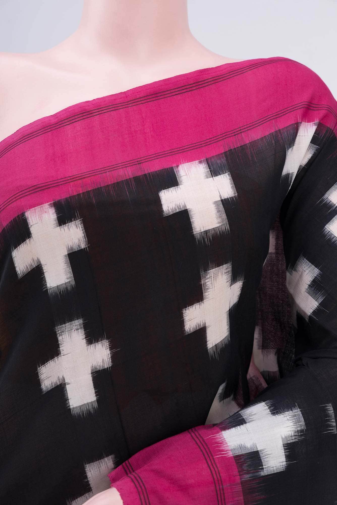 Black Pochampally Cotton Saree