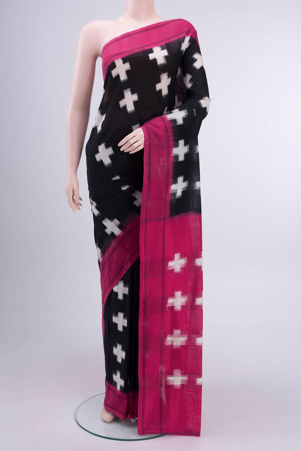 Black Pochampally Cotton Saree