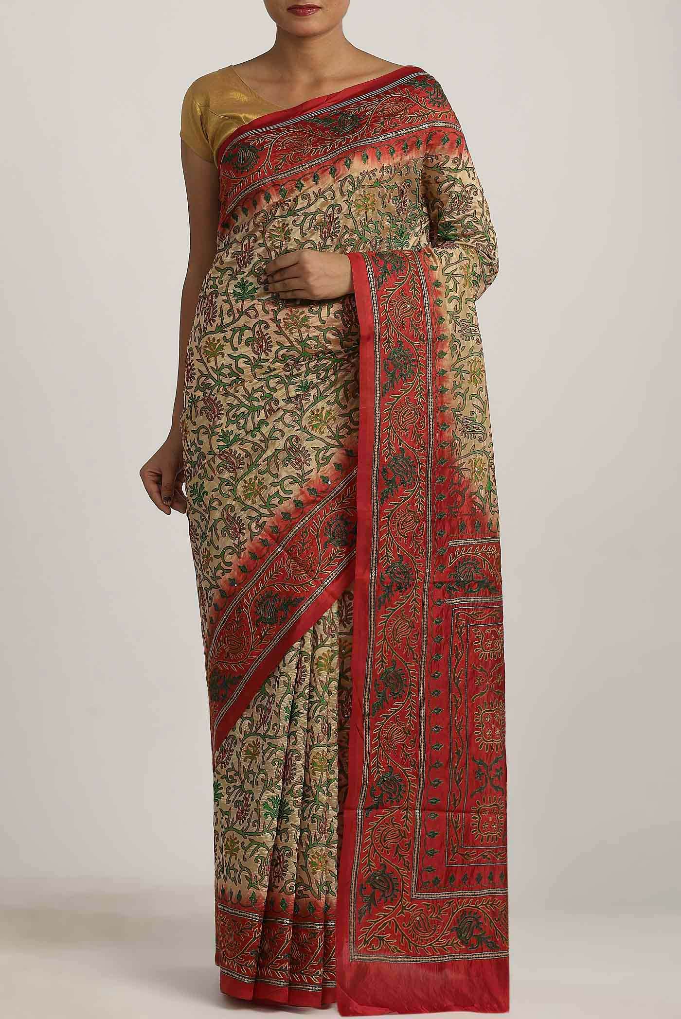 Beige Raw Silk Saree