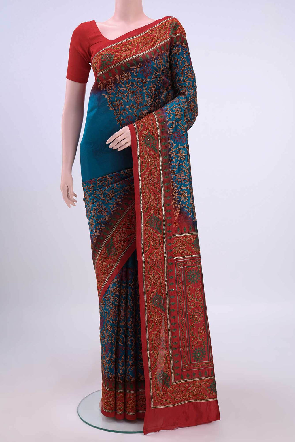 Blue Blended Art Silk Saree