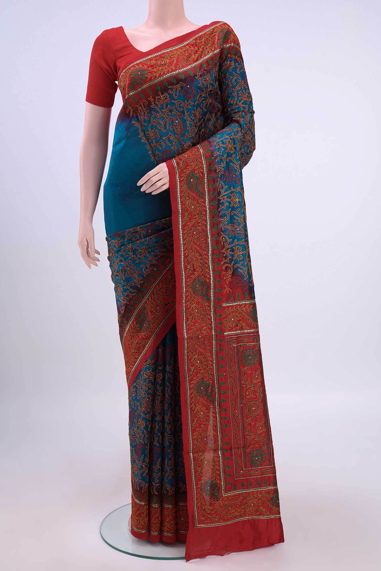 Blue Blended Art Silk Saree