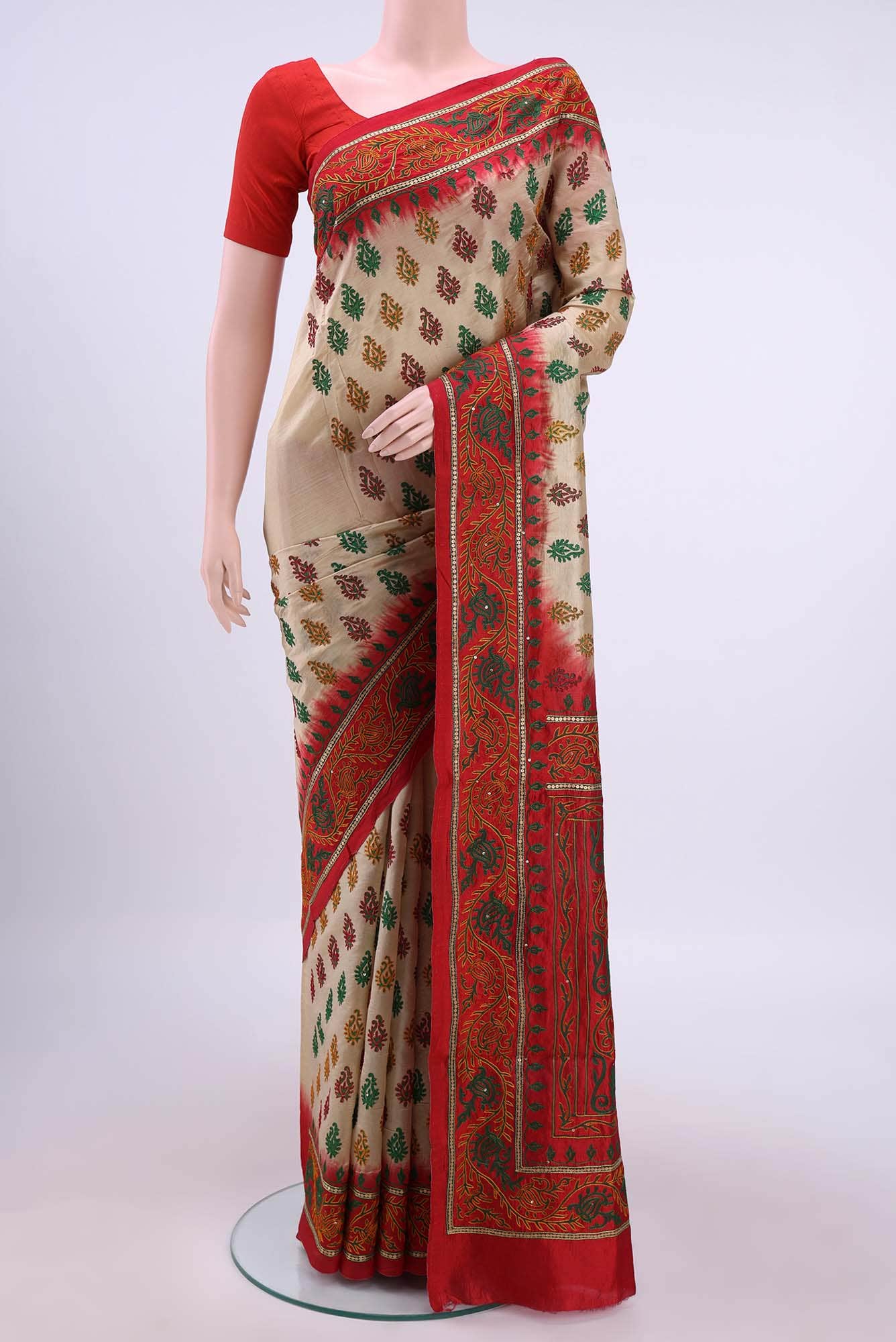 Beige Blended Art Silk Saree