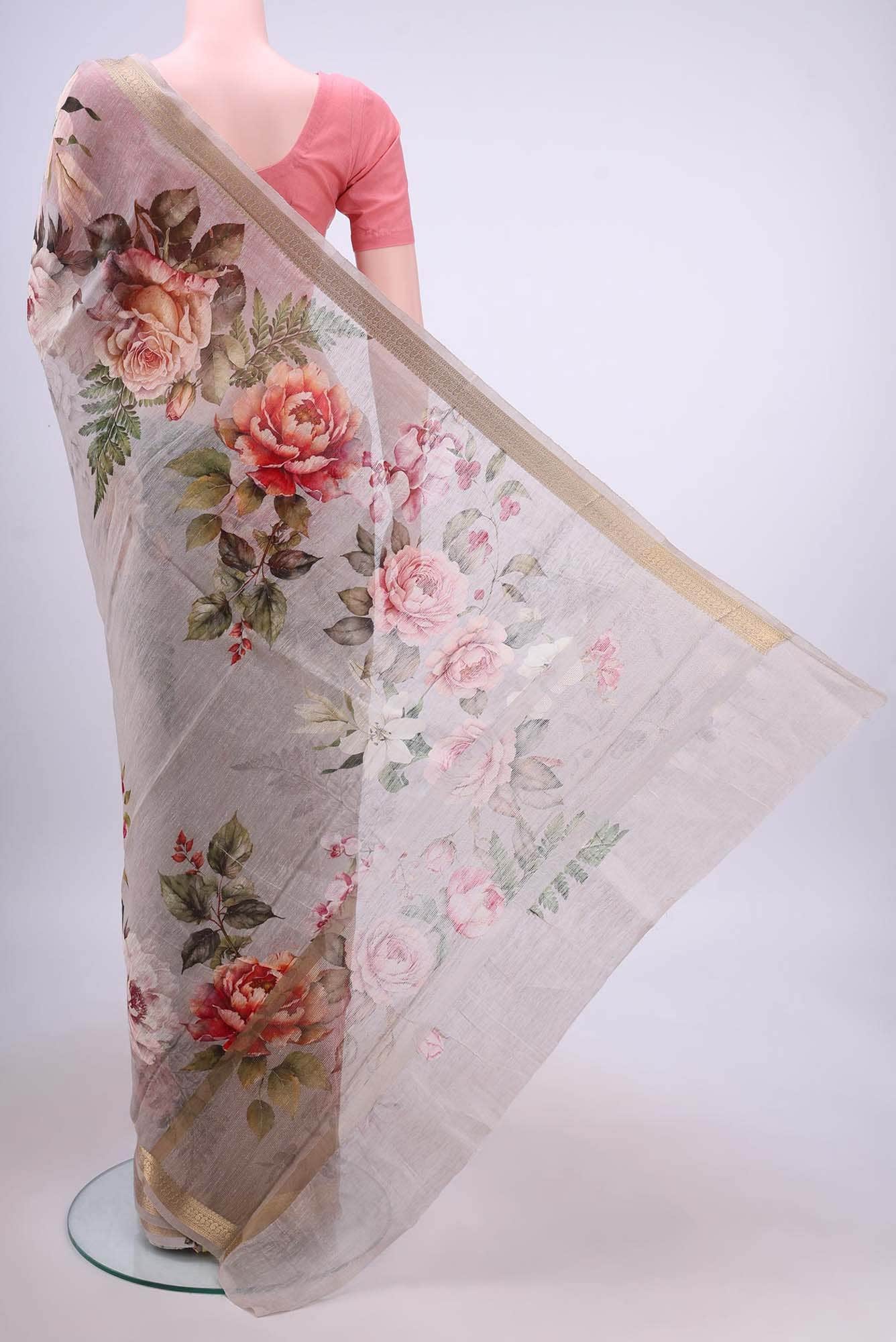 Beige Dual Tone Linen Saree