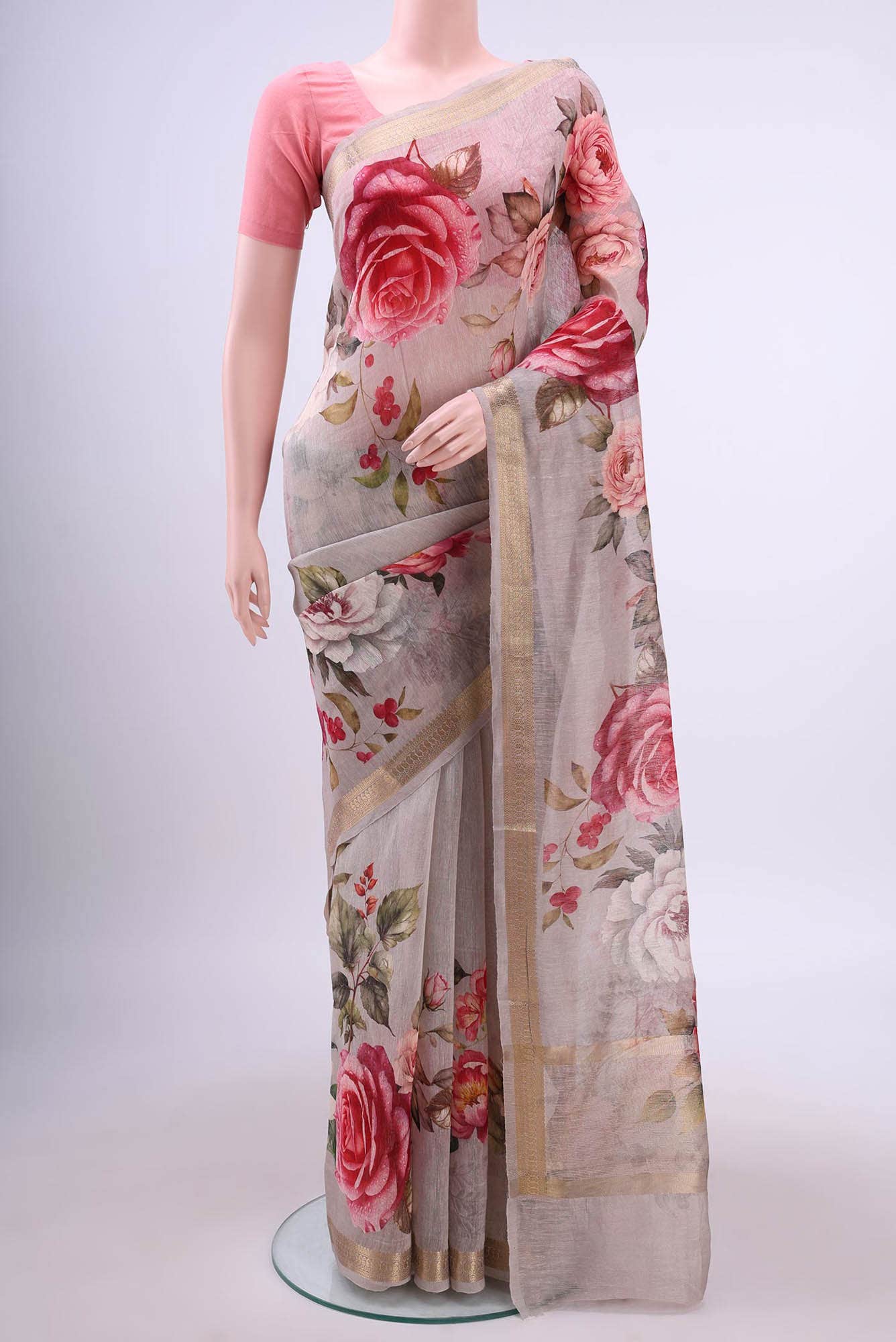 Beige Dual Tone Linen Saree