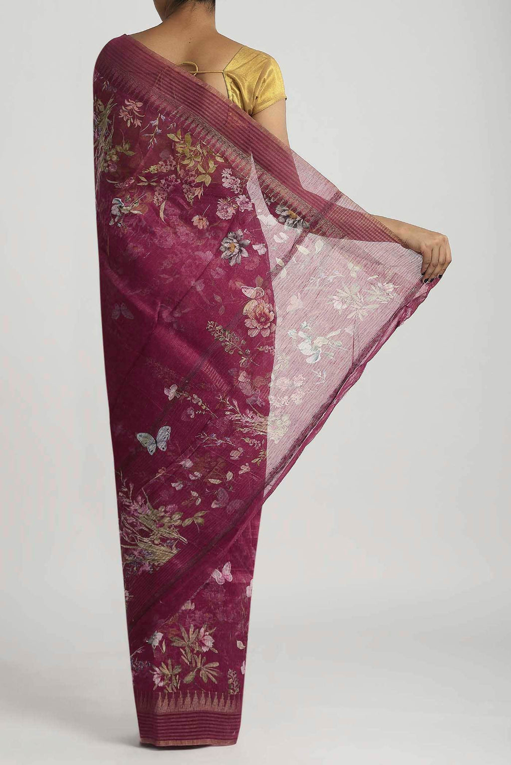 Dark Pink Linen Saree