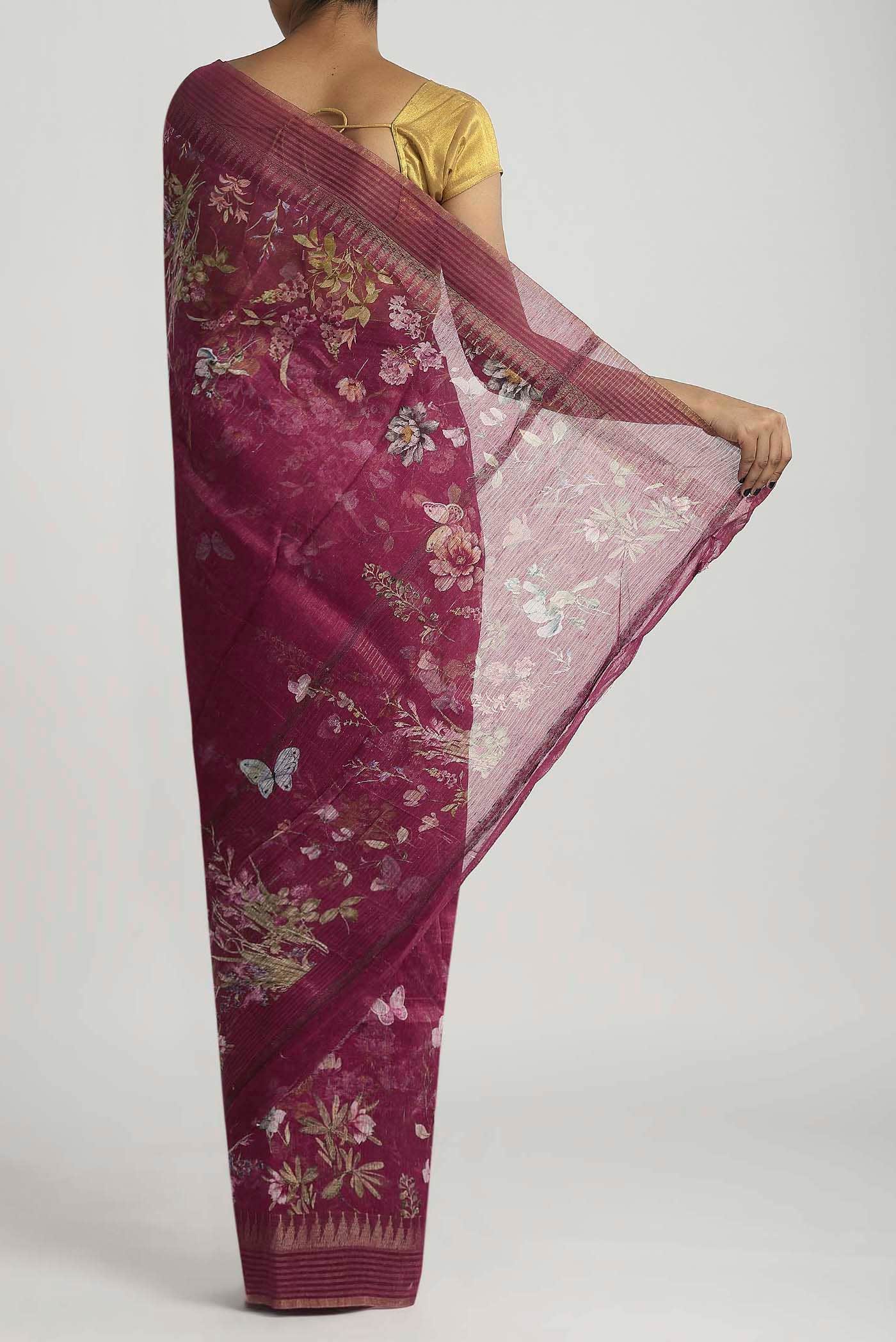 Dark Pink Linen Saree