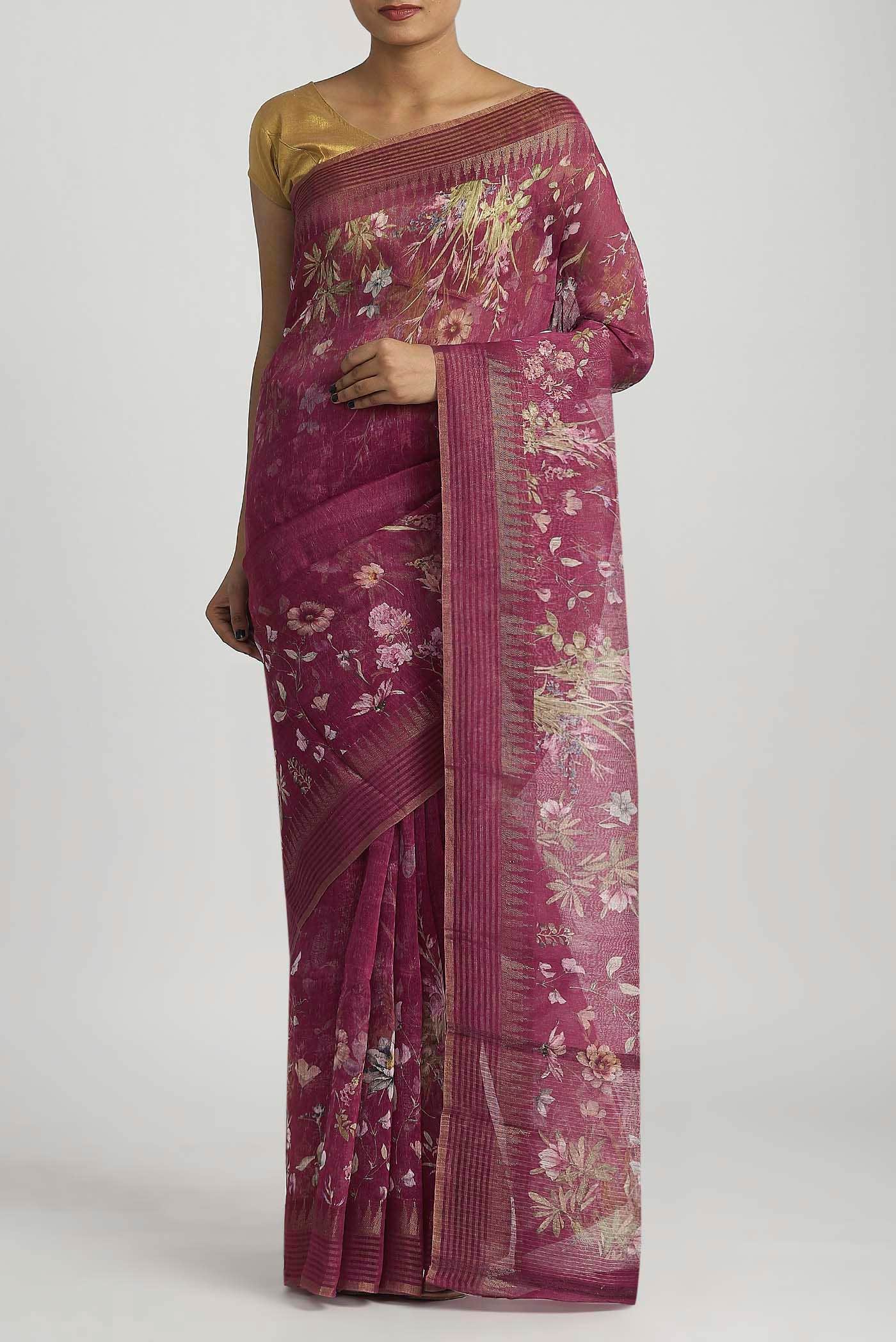 Dark Pink Linen Saree