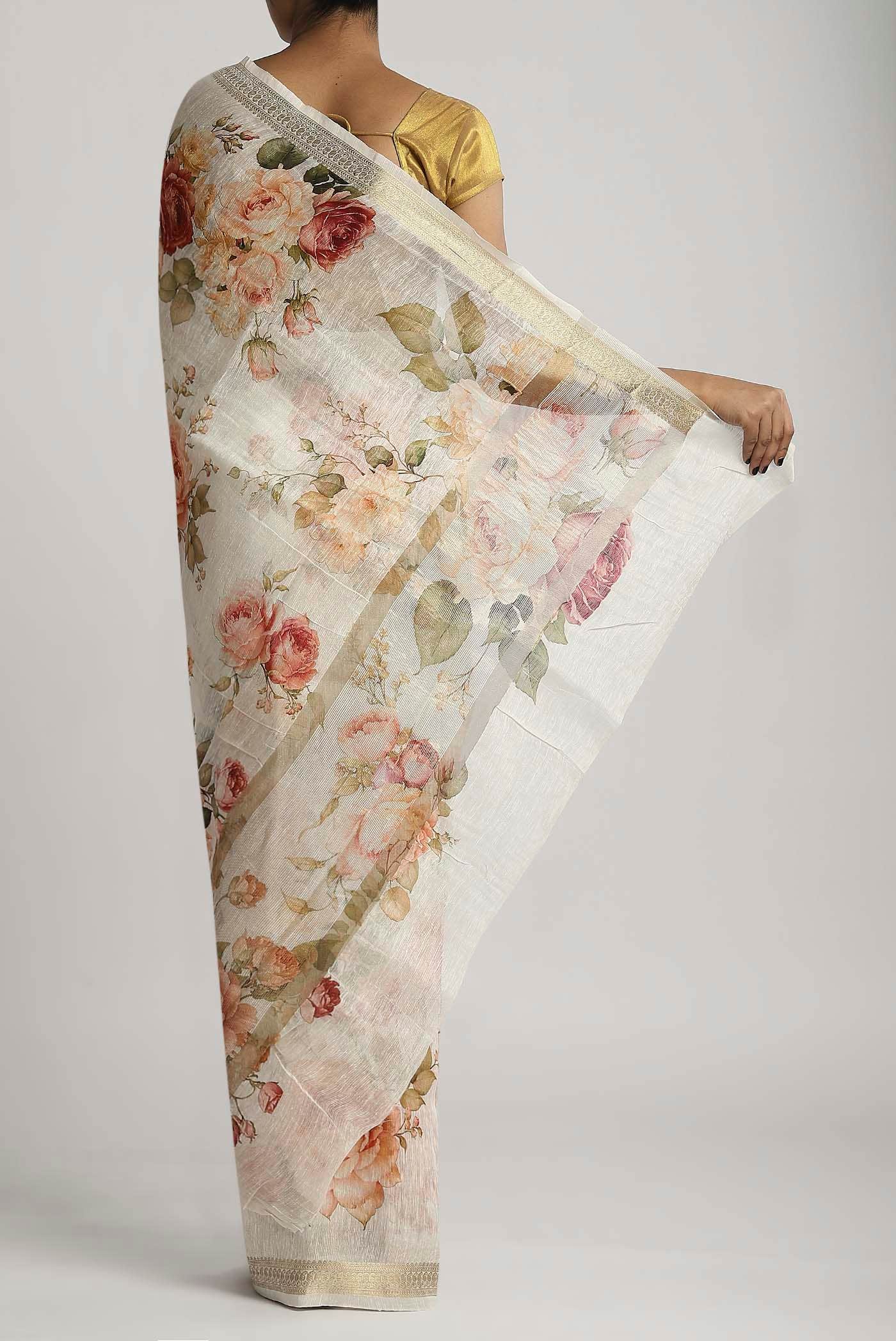 Cream Linen Saree