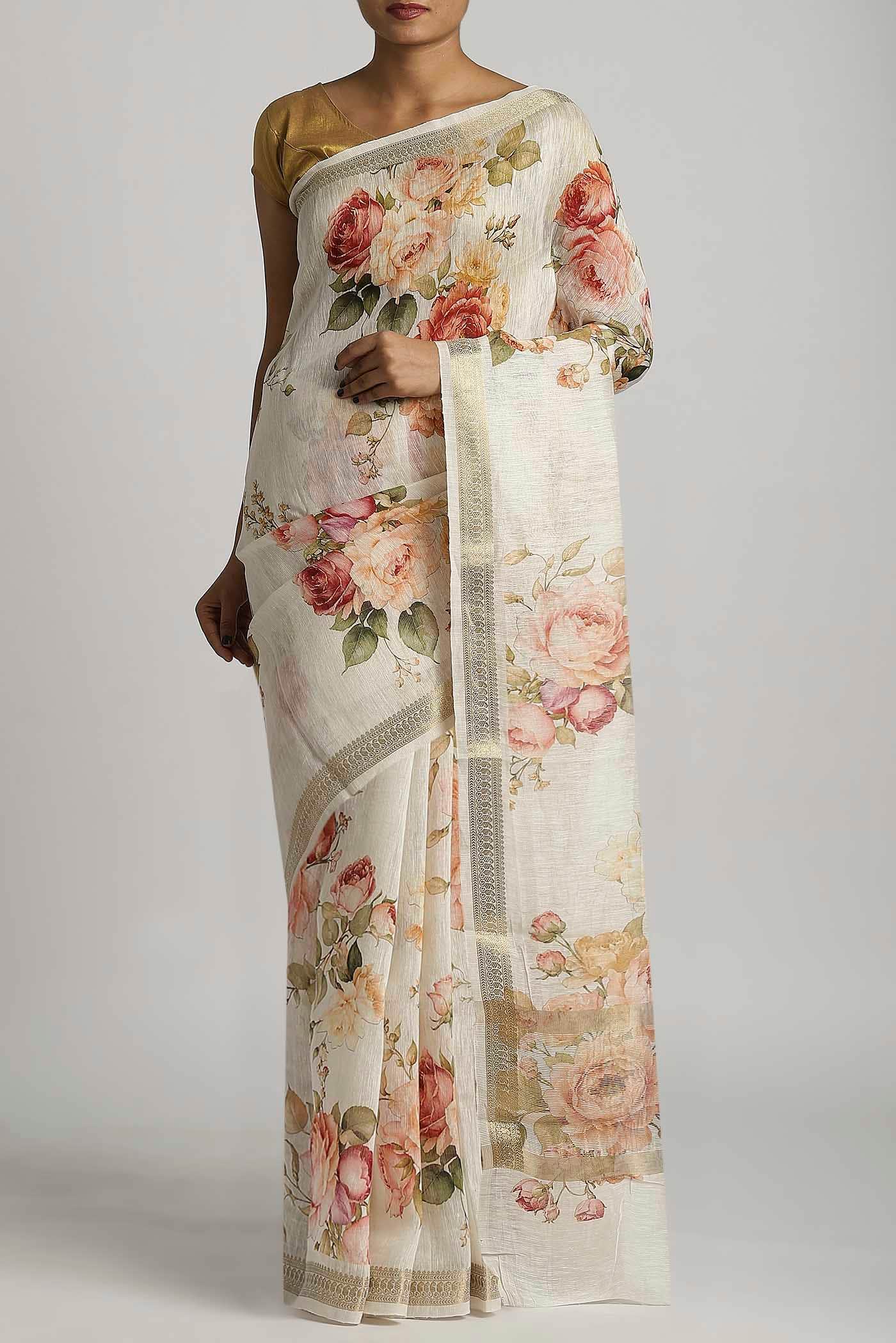 Cream Linen Saree