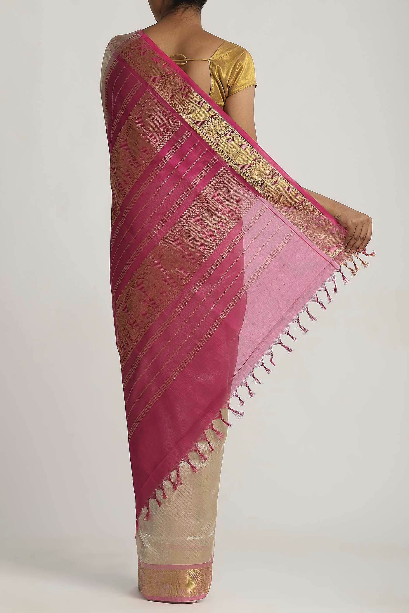 Cream Silk Cotton Saree