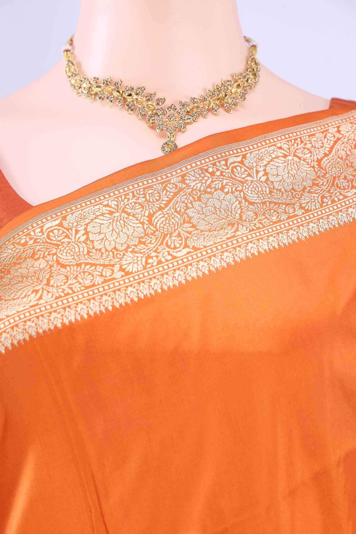 Brick Orange Banarasi Silk Saree