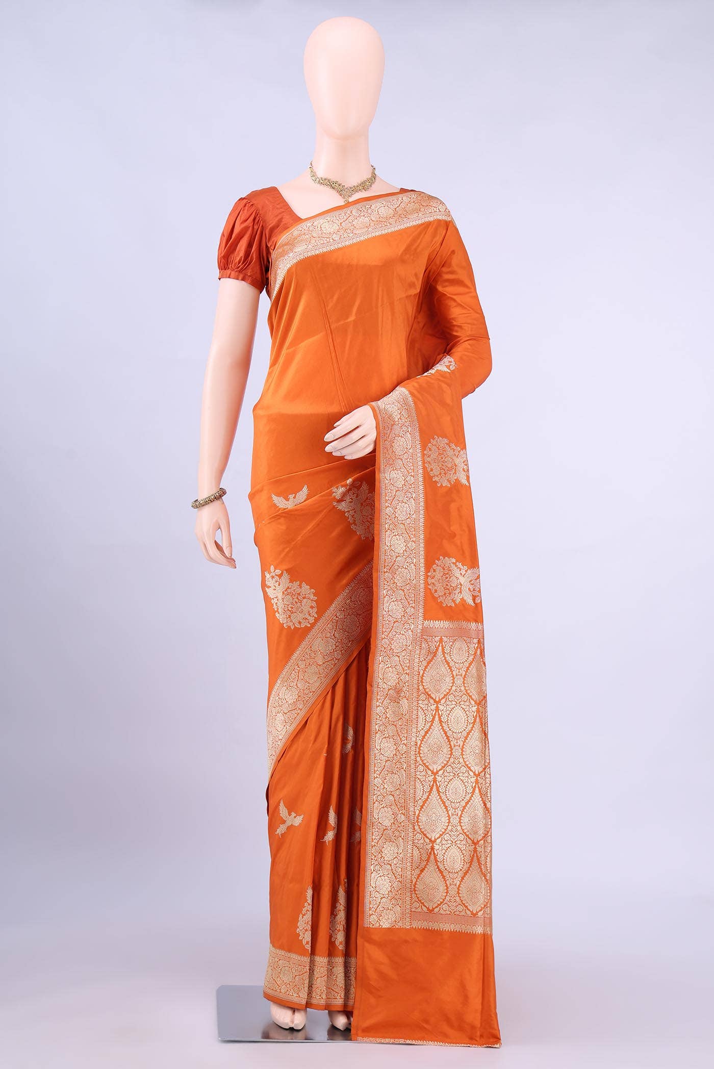 Brick Orange Banarasi Silk Saree
