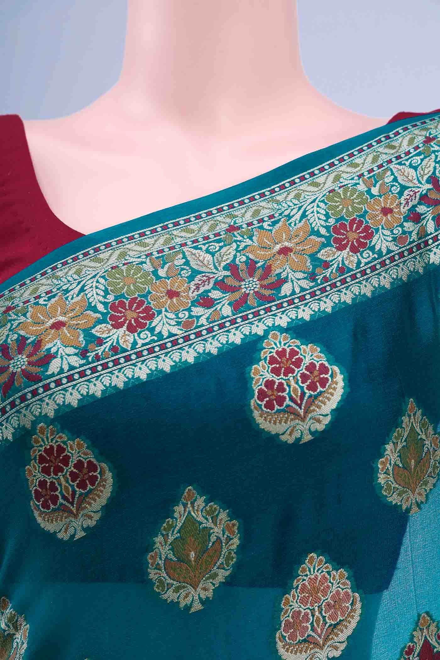 Blue Blended Georgette Saree