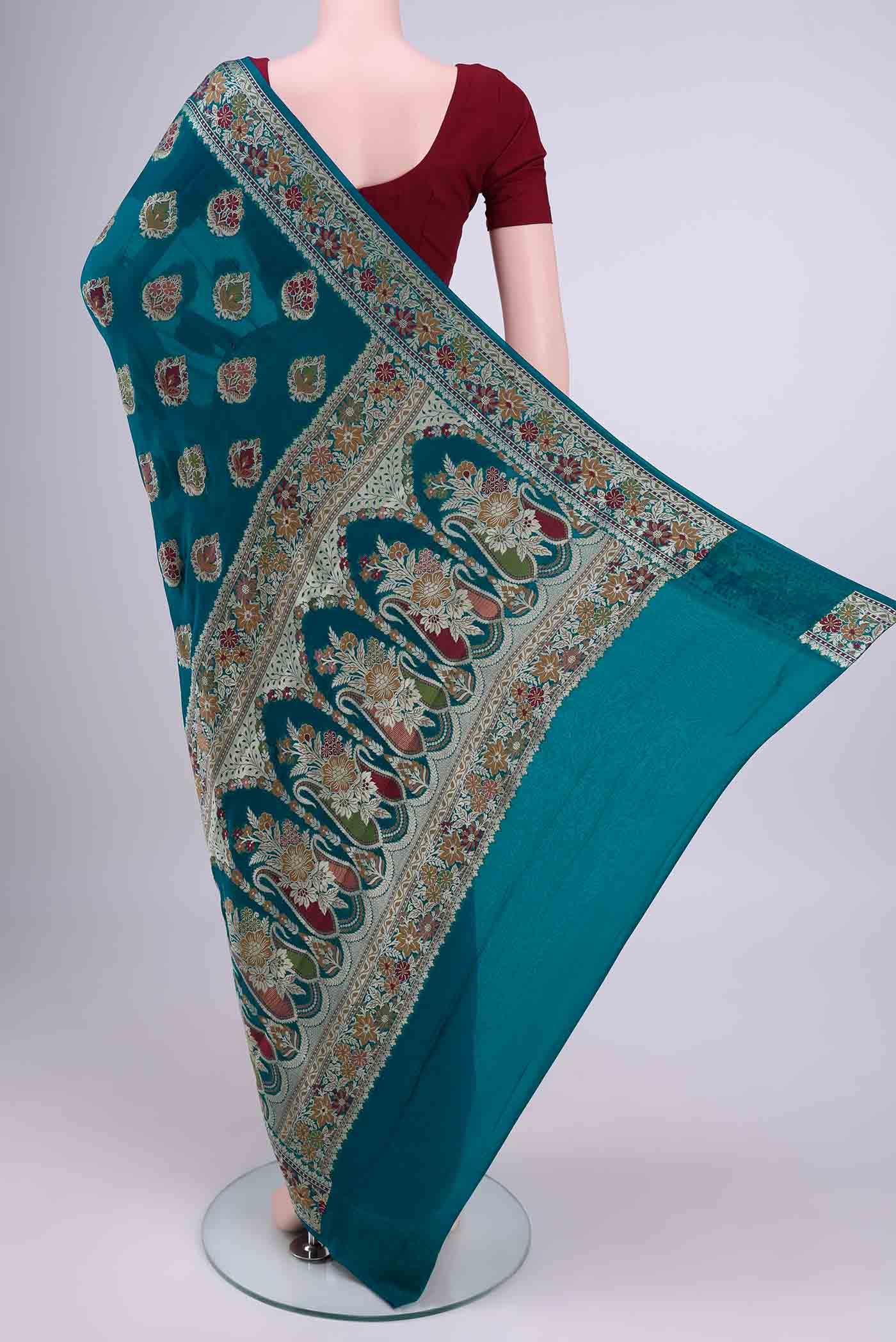 Blue Blended Georgette Saree