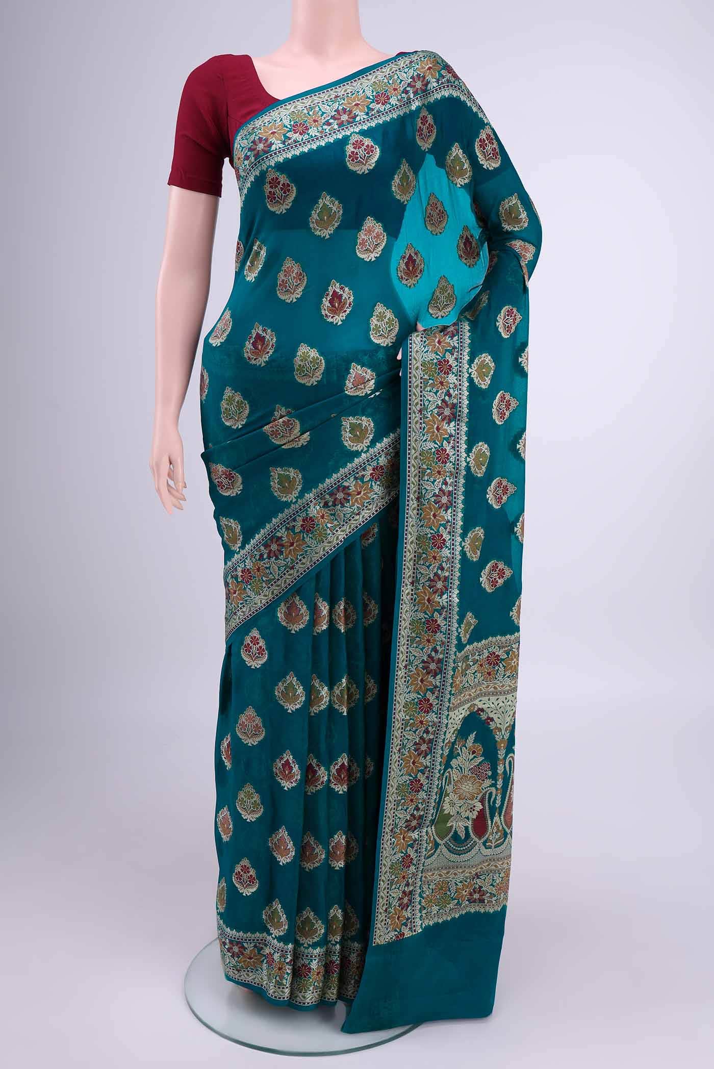 Blue Blended Georgette Saree