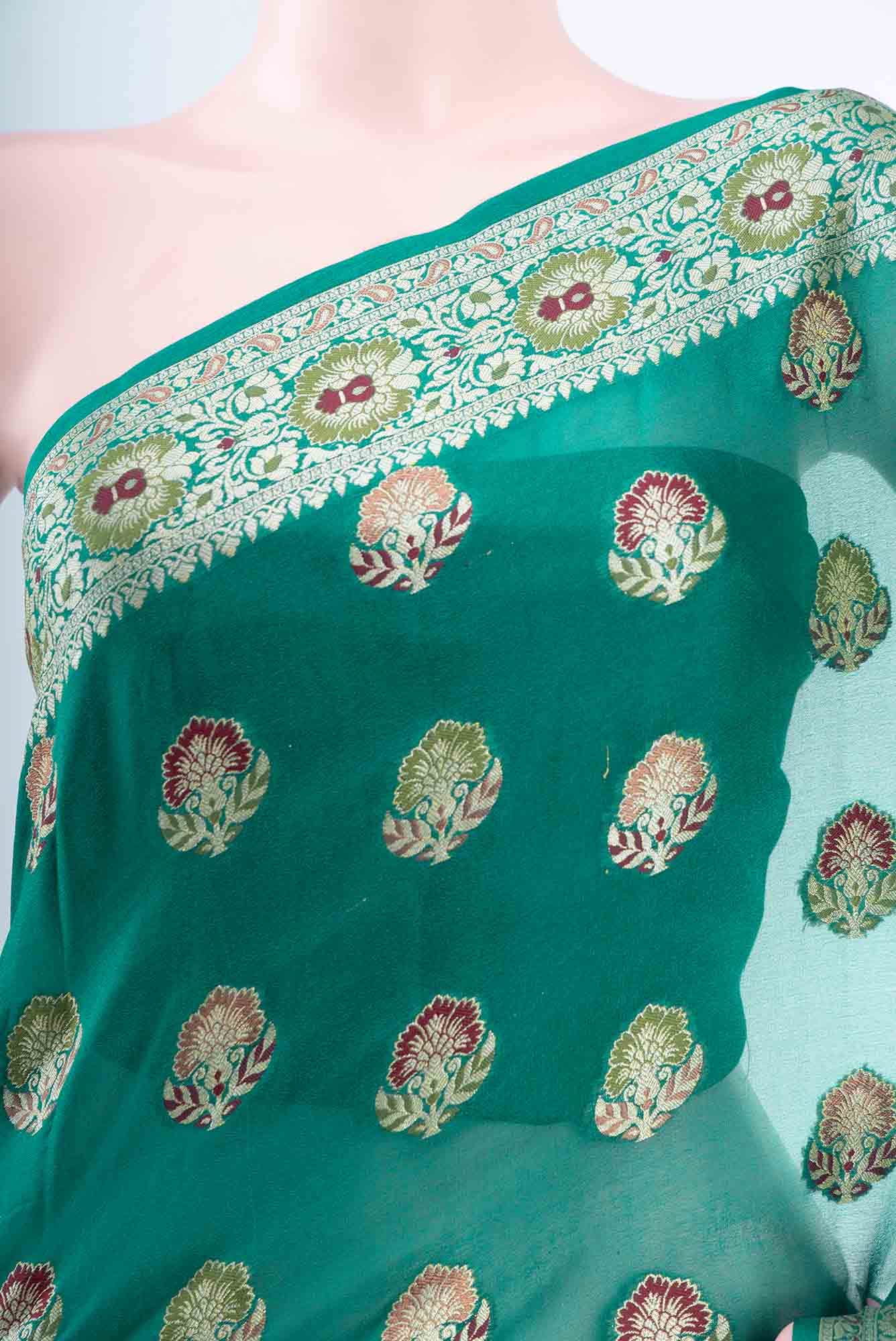 Green Blended Banarasi Georgette Saree