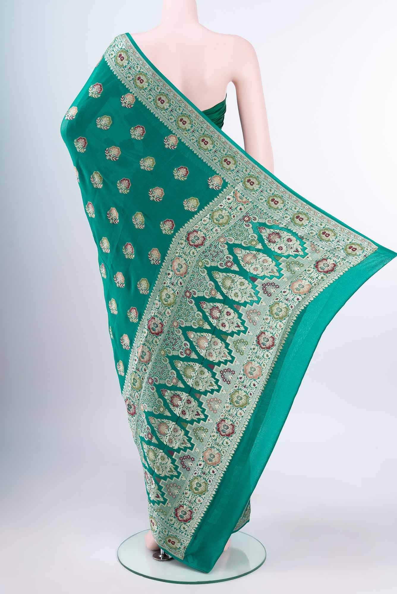 Green Blended Banarasi Georgette Saree