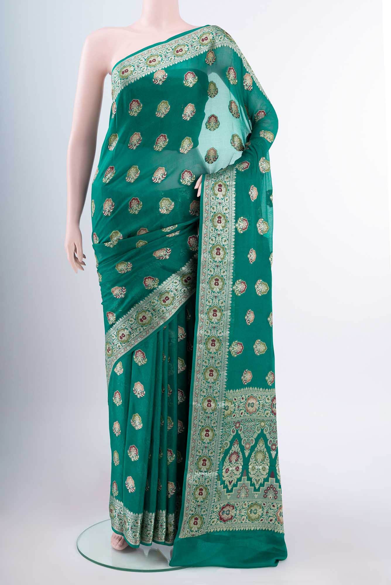 Green Blended Banarasi Georgette Saree