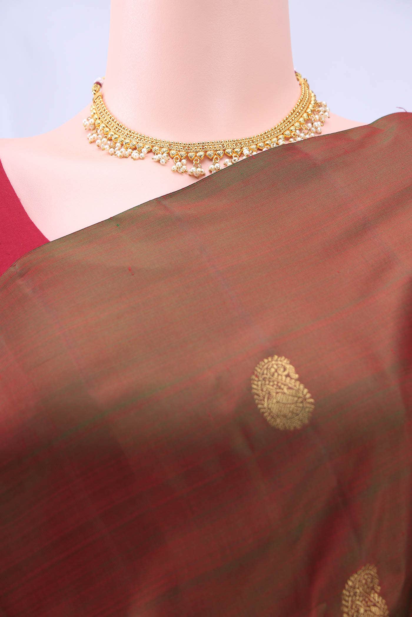 Pure Silk Pure Zari Green Dual Tone Kanchipuram Saree