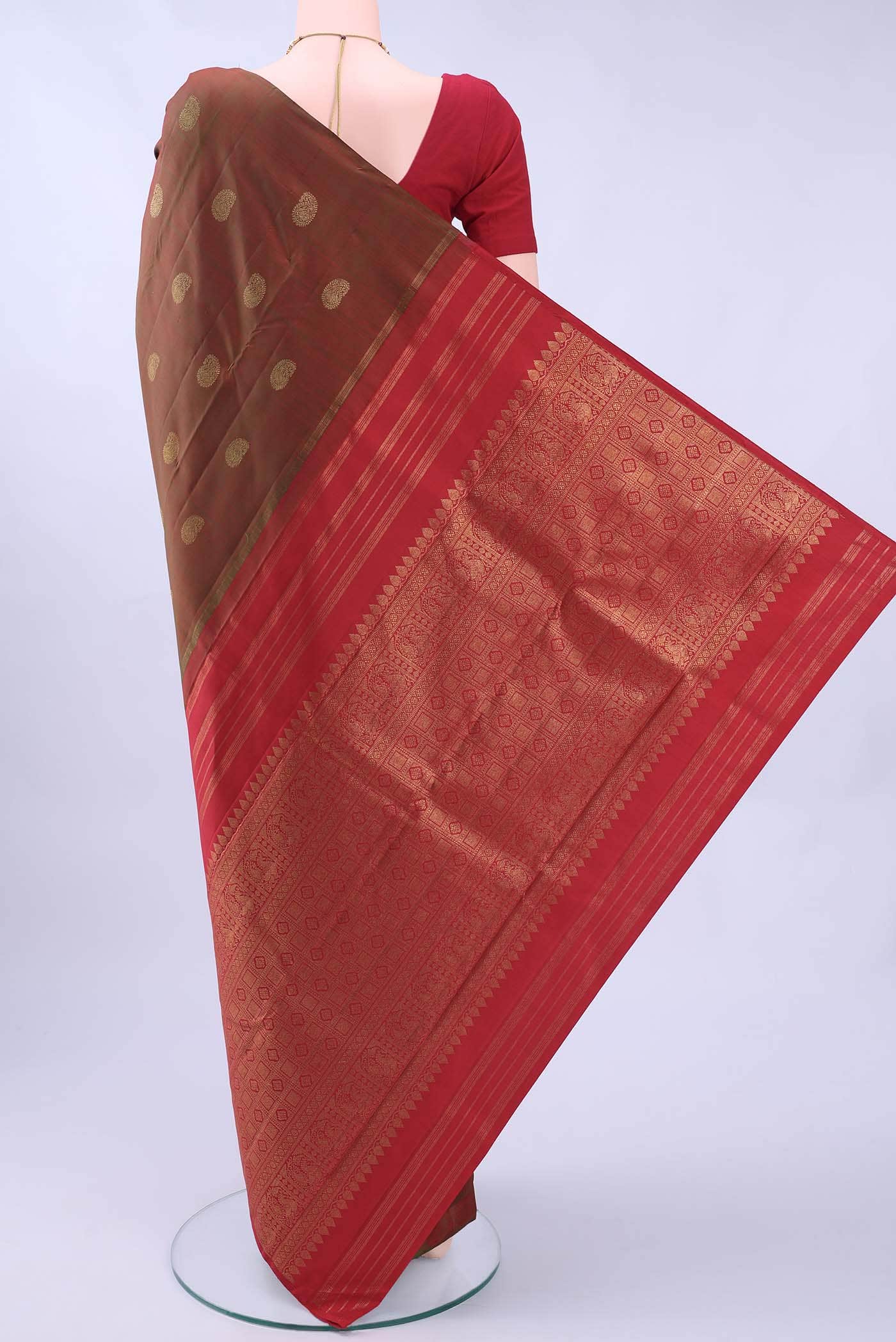 Pure Silk Pure Zari Green Dual Tone Kanchipuram Saree