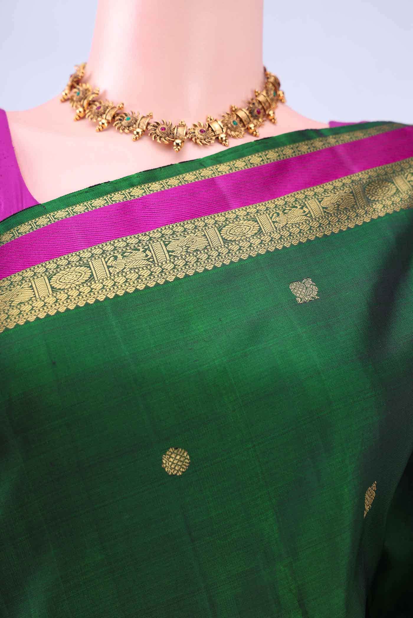 Bottle Green Kanchipuram Silk Saree