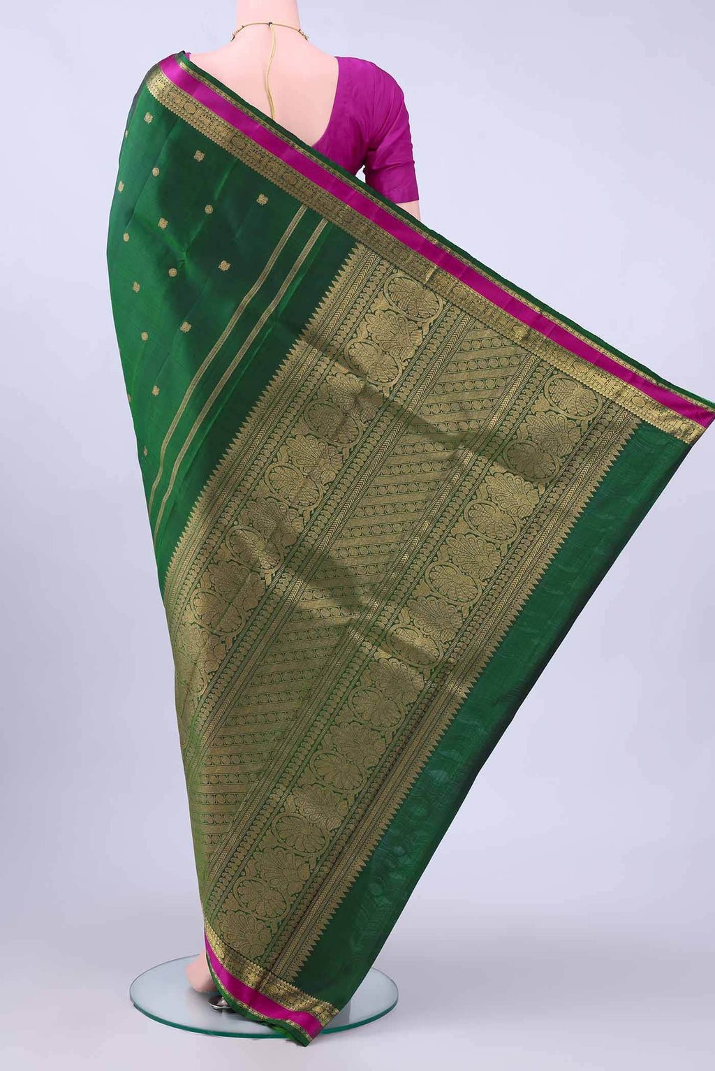 Bottle Green Kanchipuram Silk Saree