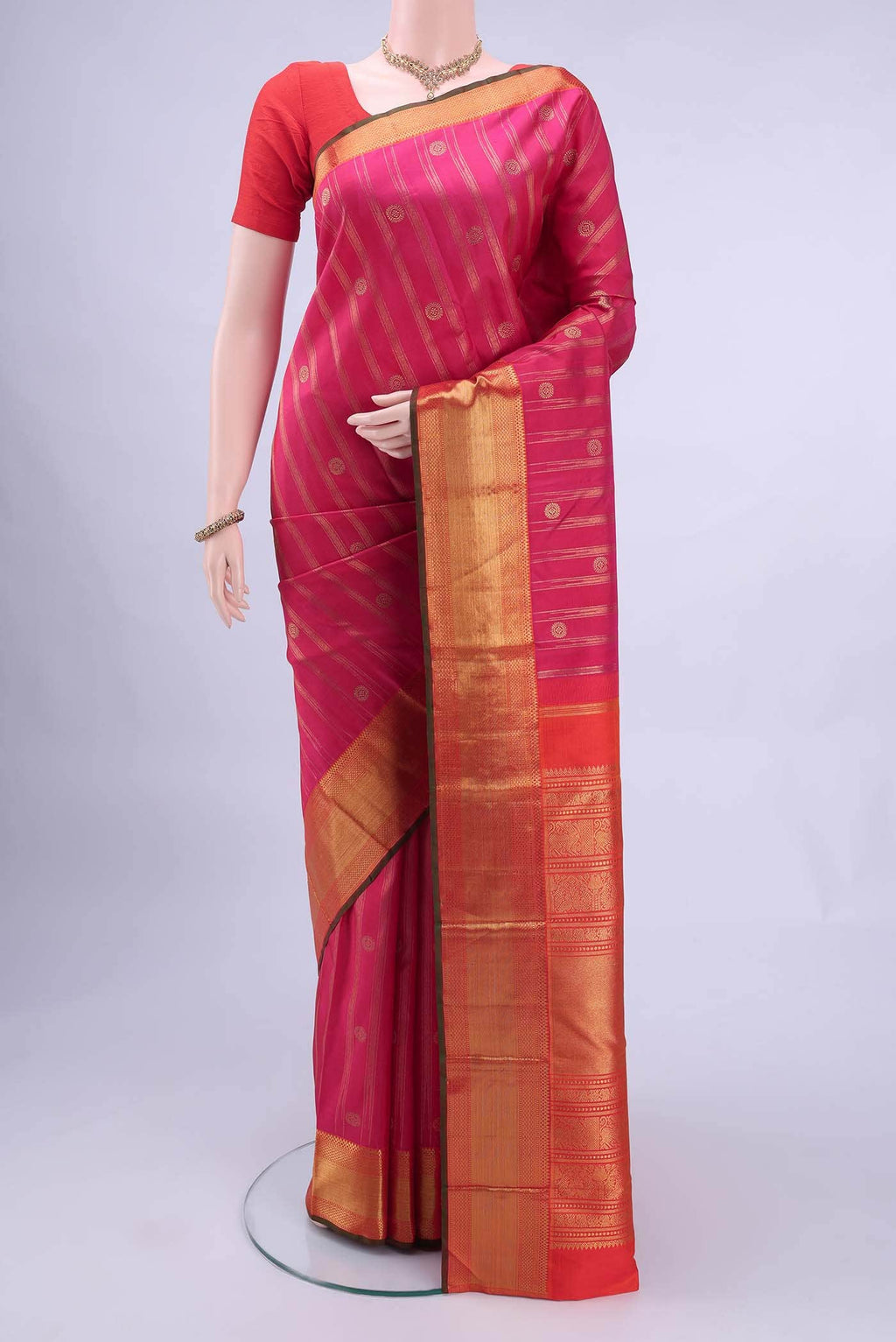 Pure Silk Pure Zari Rani Pink Kanchipuram Saree