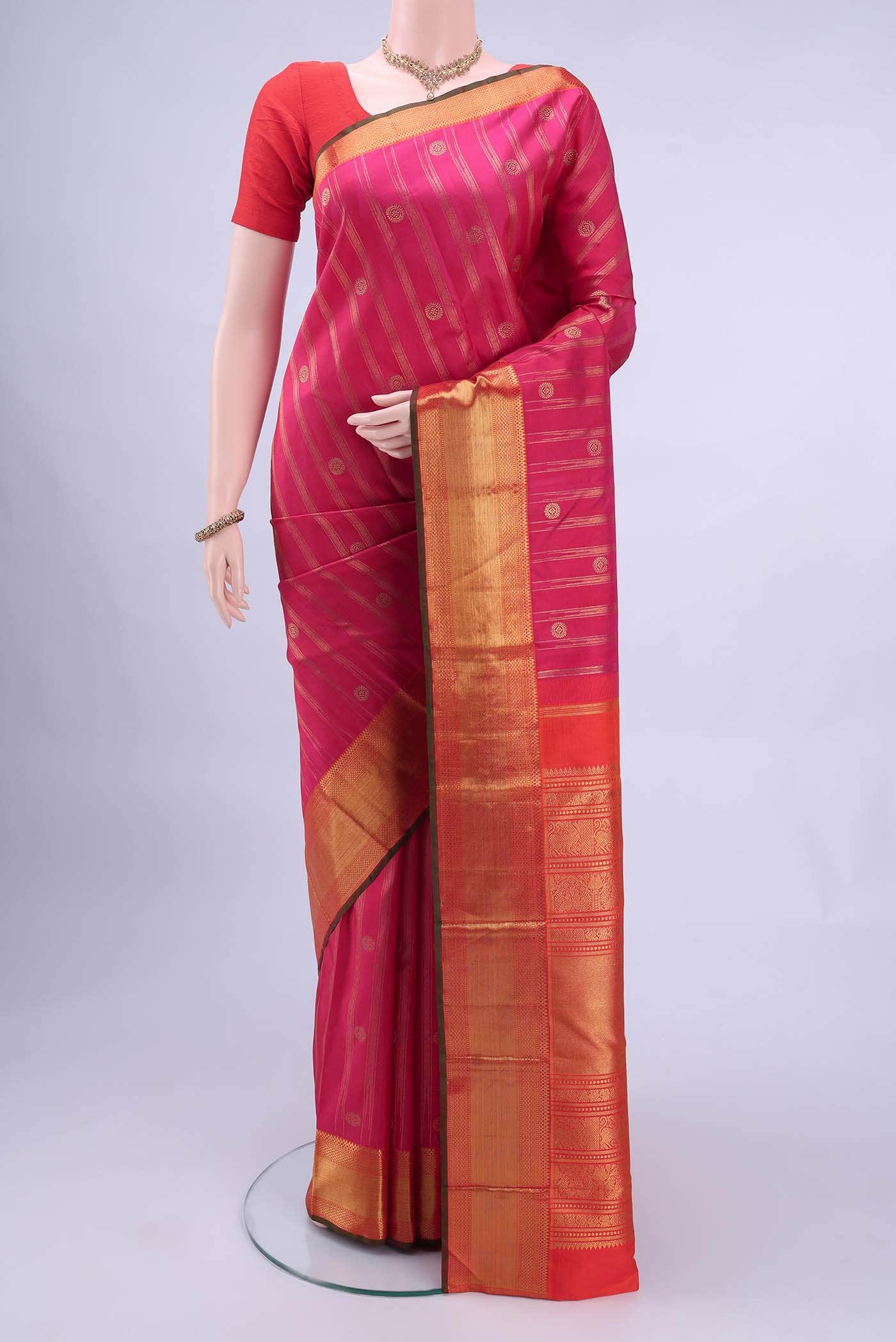Pure Silk Pure Zari Rani Pink Kanchipuram Saree