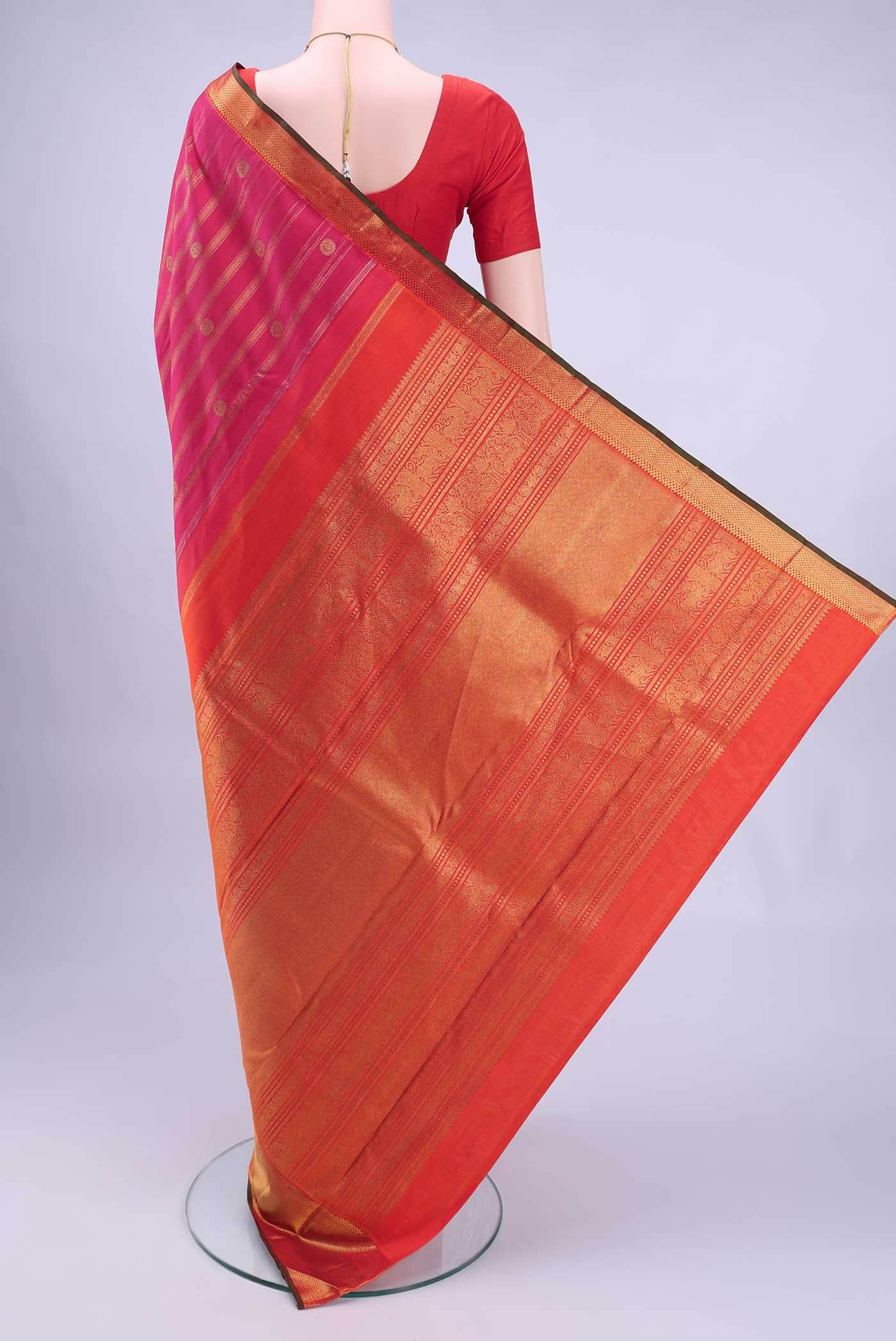 Pure Silk Pure Zari Rani Pink Kanchipuram Saree