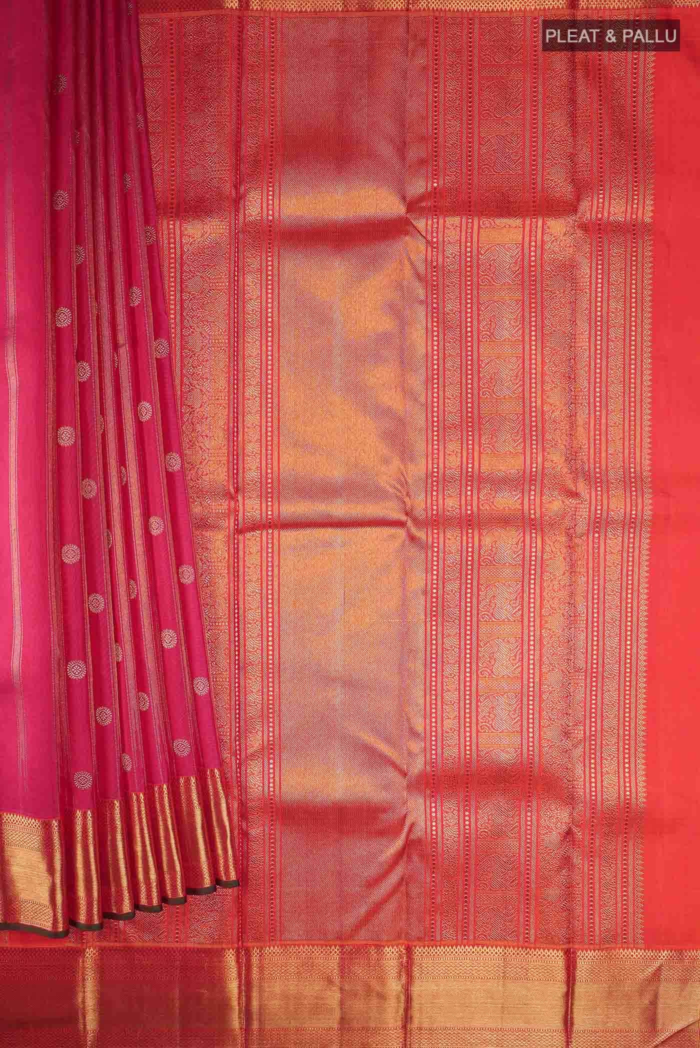 Pure Silk Pure Zari Rani Pink Kanchipuram Saree