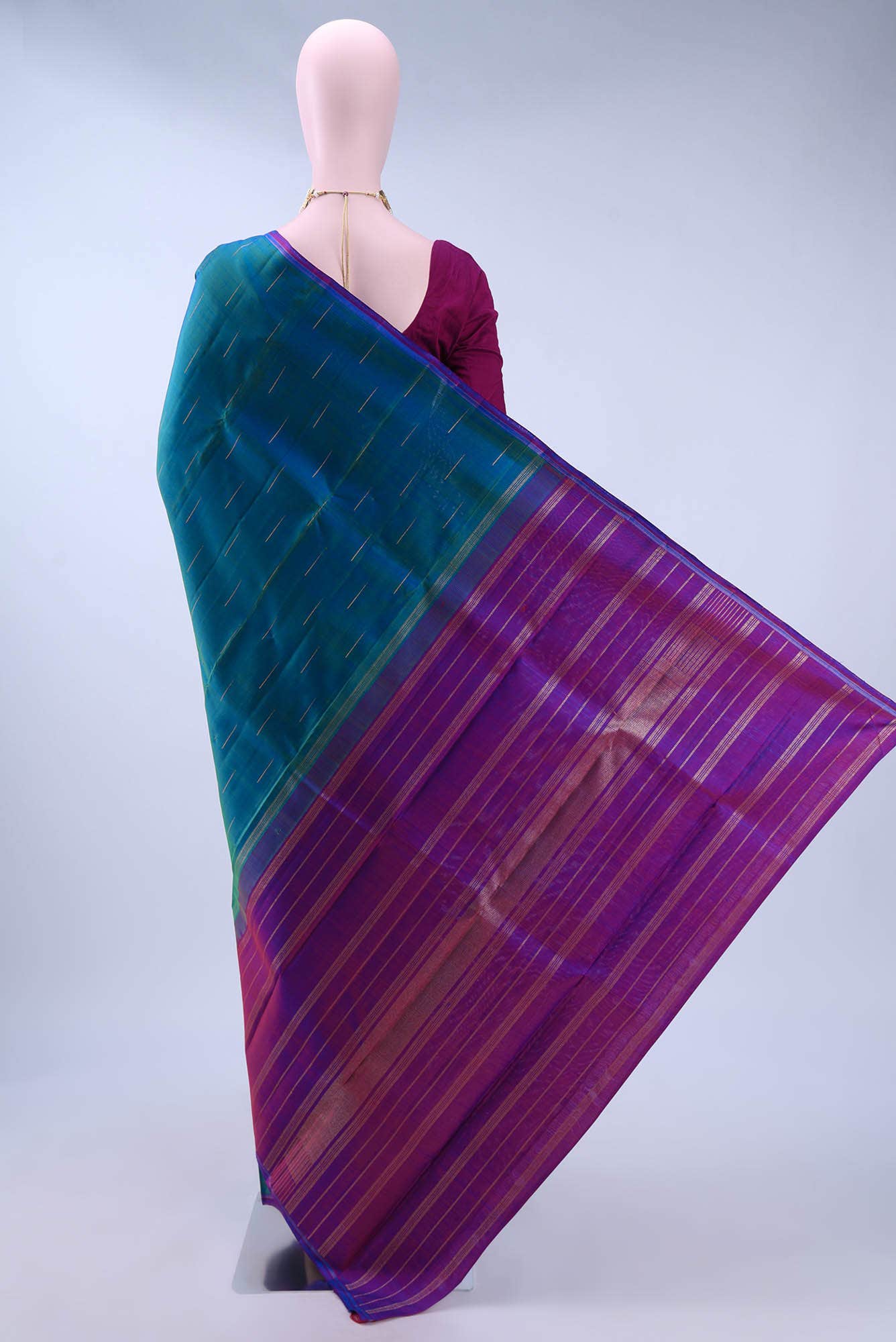 Peacock Blue Kanchipuram Silk Saree
