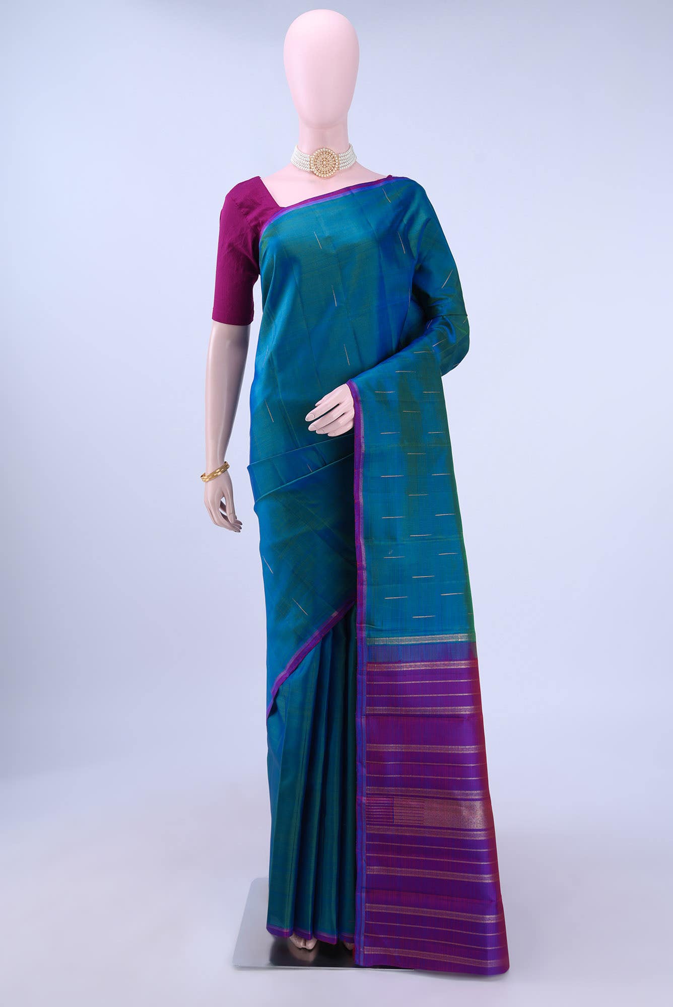 Peacock Blue Kanchipuram Silk Saree