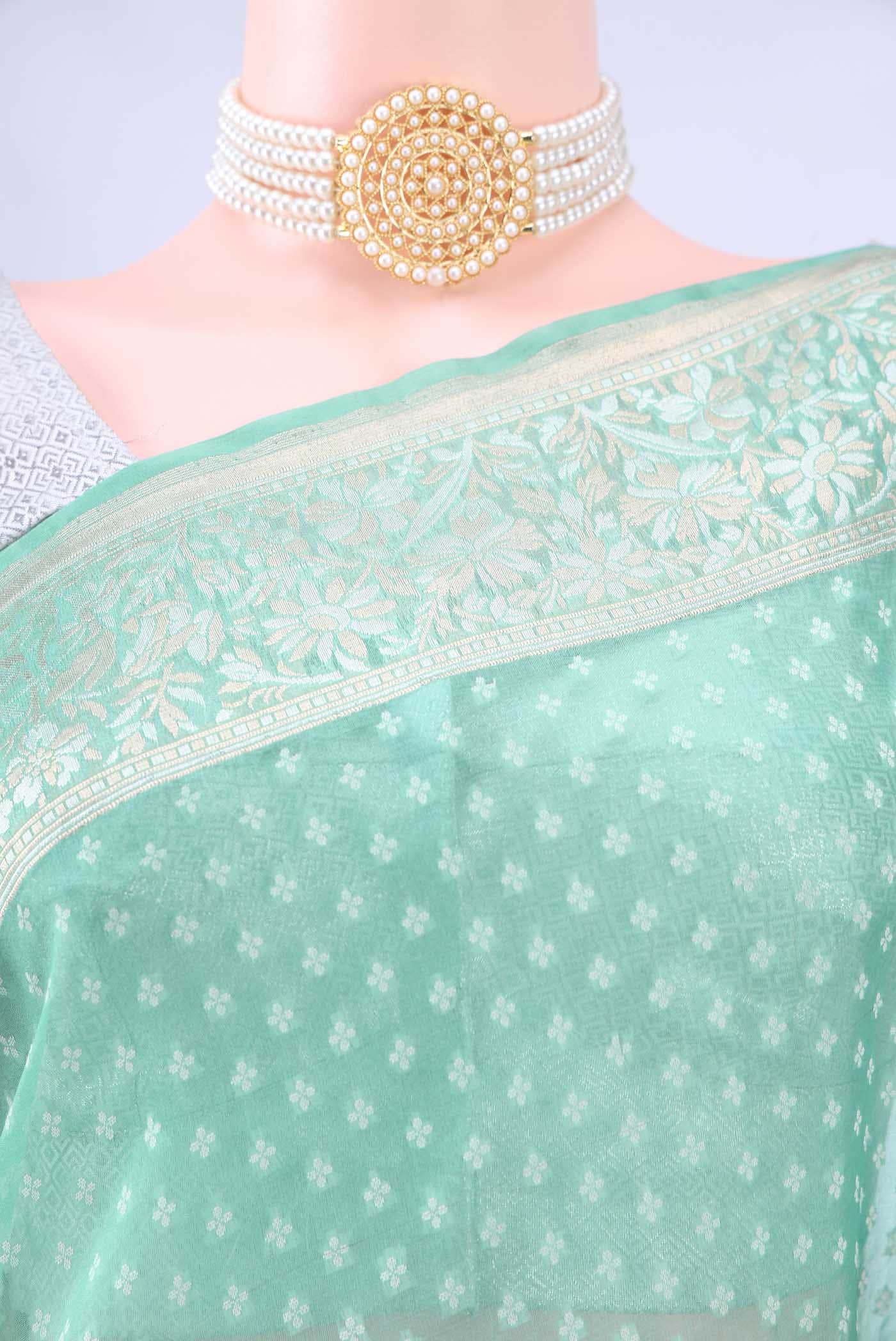 Turquoise Kora Silk Saree