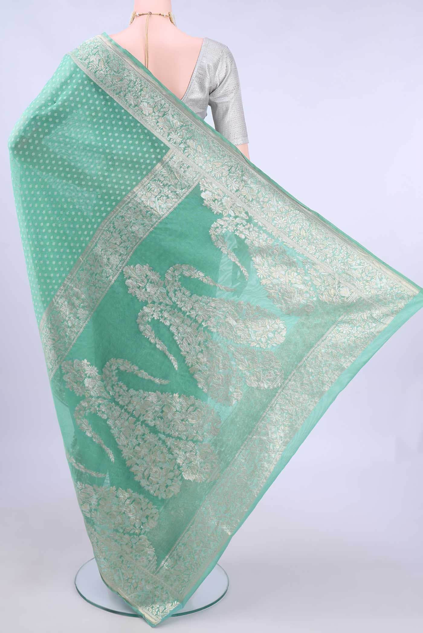 Turquoise Kora Silk Saree