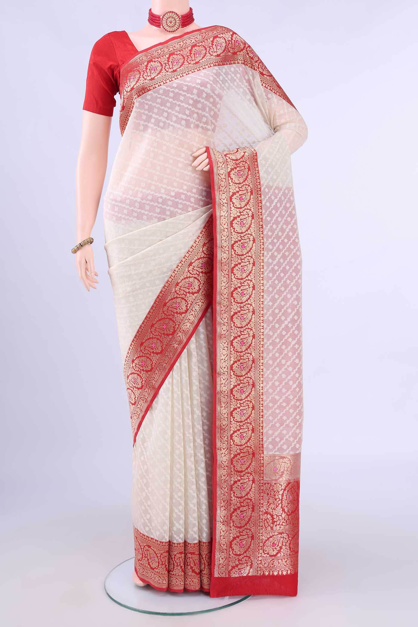 White Kora Silk Saree
