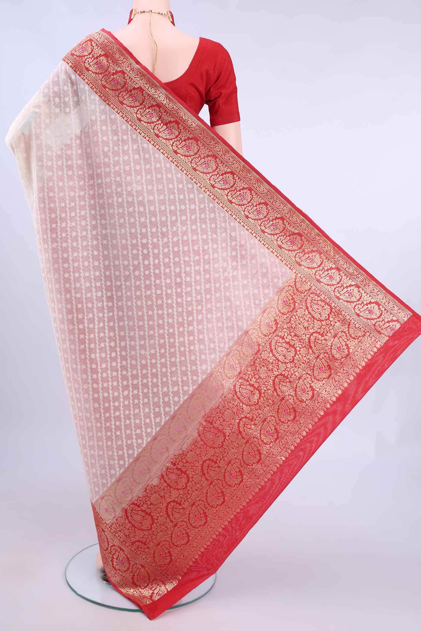 White Kora Silk Saree