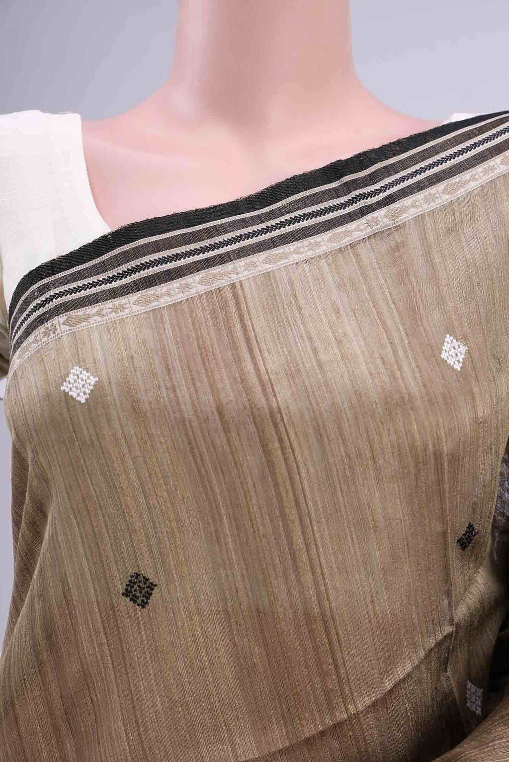 Dark Beige Tussar Silk Saree