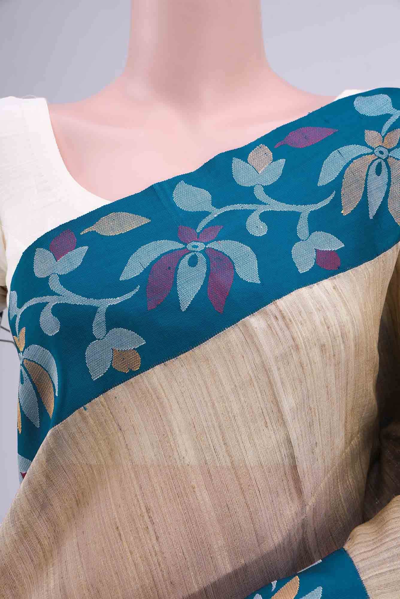 Dark Beige Tussar Silk Saree