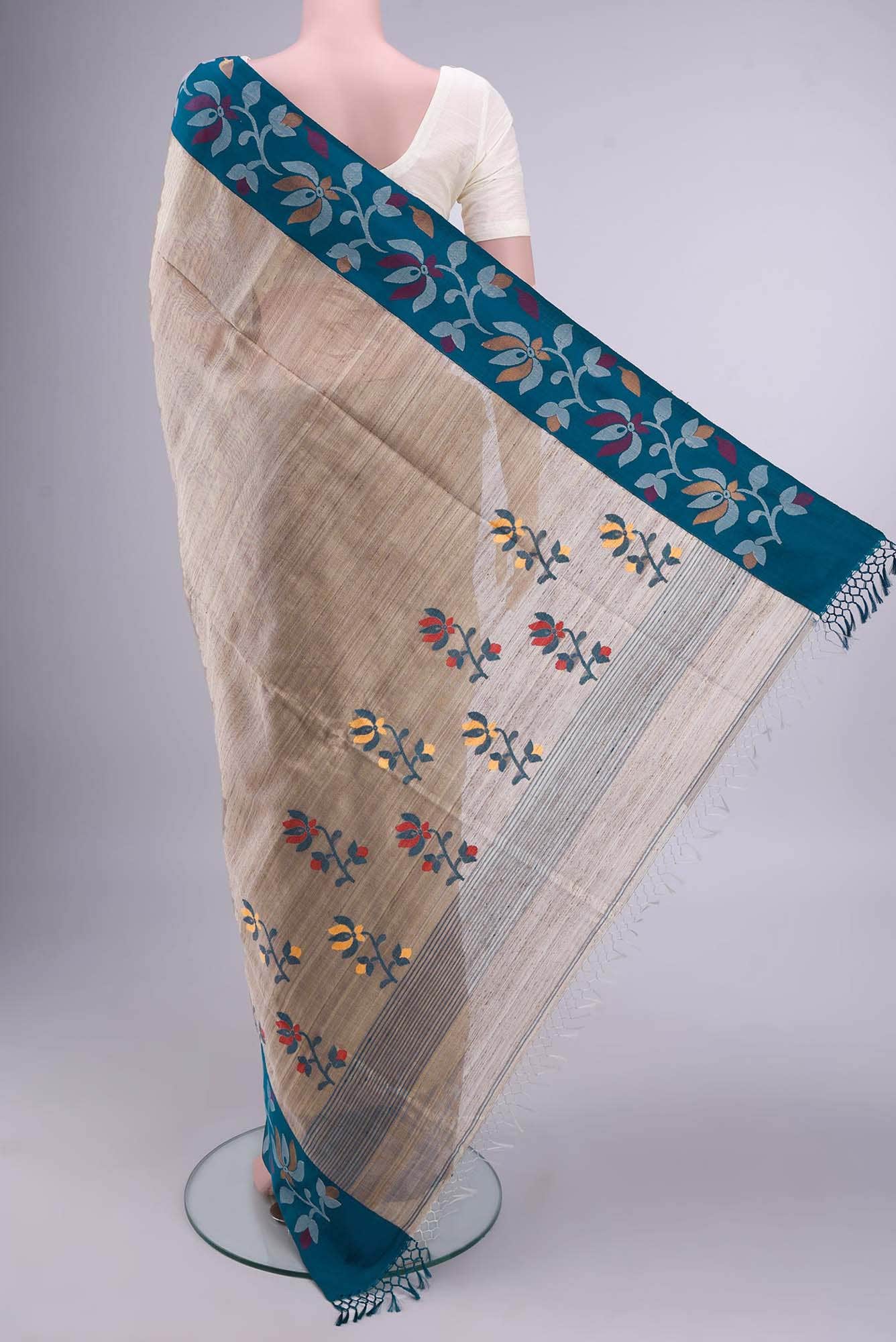 Dark Beige Tussar Silk Saree